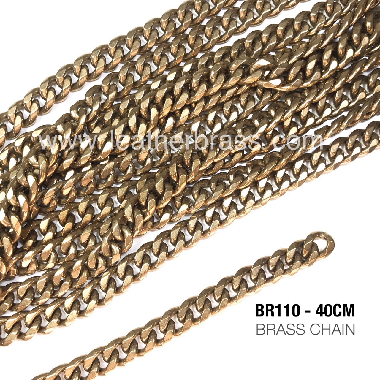 BR110 โซ่ทองเหลืองแท้ หน้า 11มิล หนา 4.5มิล แบ่งขนาดขาย อุปกรณ์ช่างหนัง **ราคาต่อเส้น**