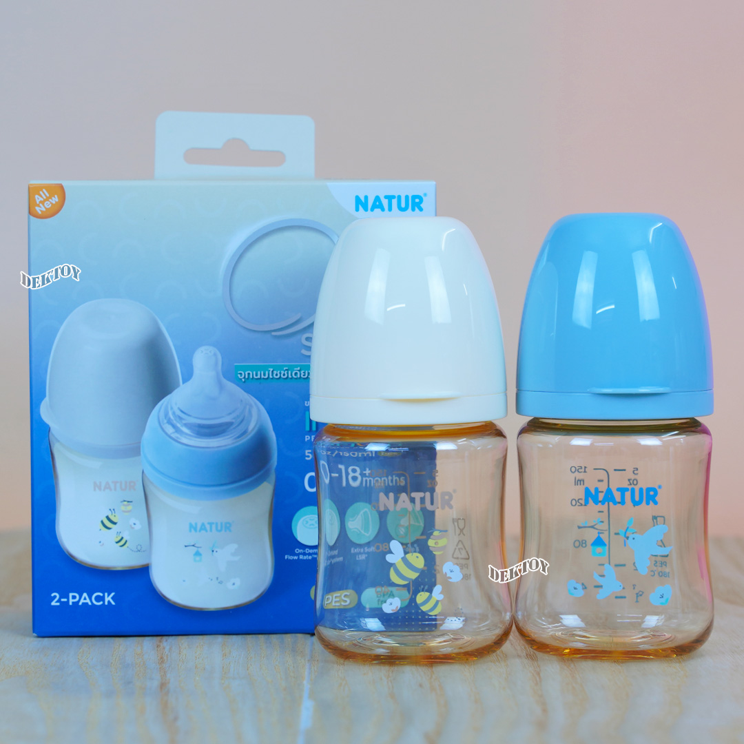 ขวดนมเนเจอร์ อินฟินิทสีชา PES Natur infinit ขวดนมคอกว้าง 5 และ 9 ออนซ์ แพ็ค2ขวด จุกนมไม่ดูดไม่ไหล 0-18 เดือน