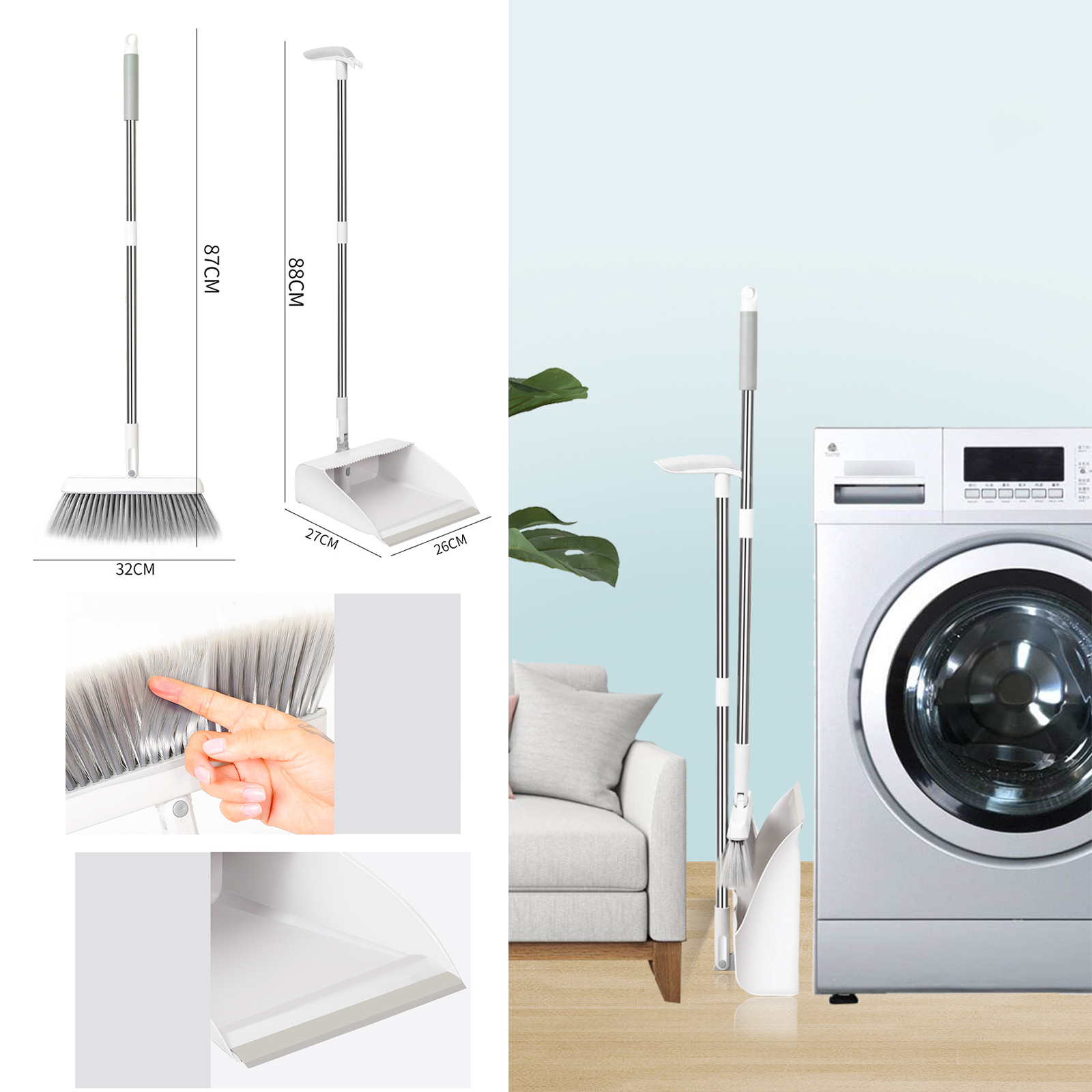 ชุดไม้กวาด+ที่ตักขยะ รุ่นพับได้ ไม้กวาดปรับองศาการกวาดได้ ที่ตักขยะพับได้ ประหยัดพื้นที่ ดีไซน์สวย