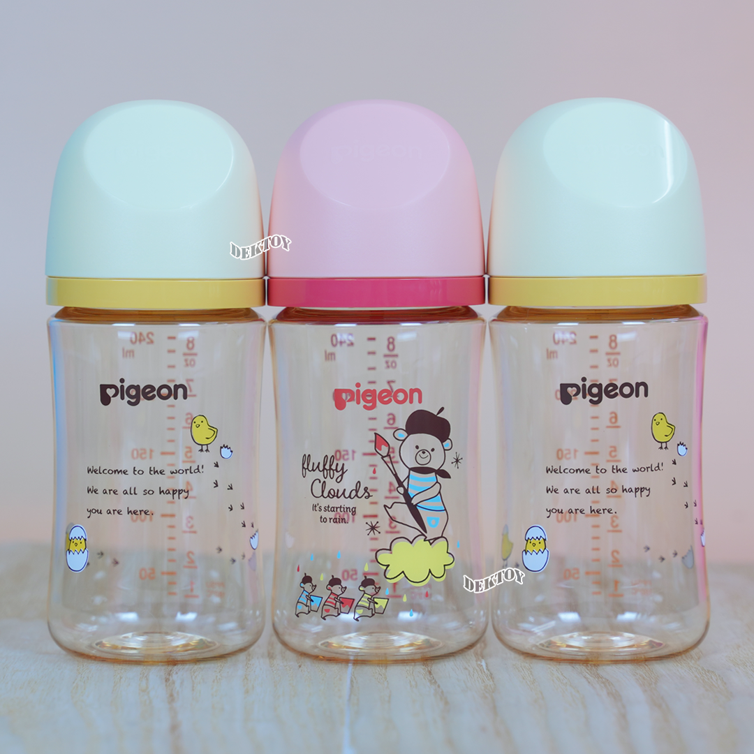 PIGEON Animal พีเจ้น ขวดนมพีเจ้นสีชา Limited PPSU 8 ออนซ์ 240 มล. คอกว้างแพ็ค3ขวด