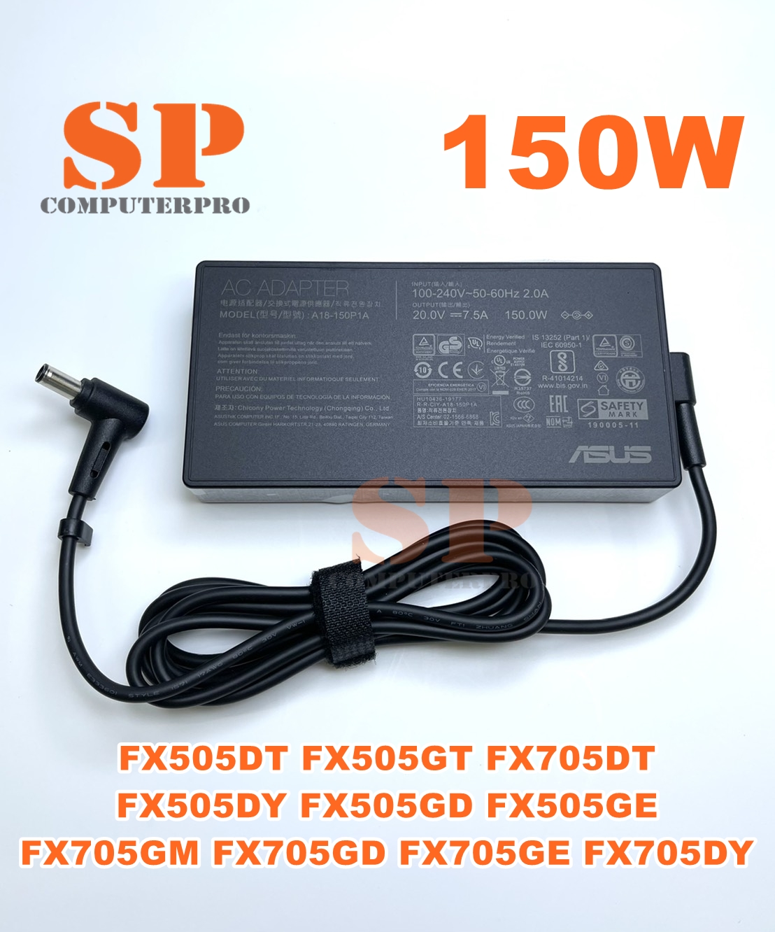 ASUS ADAPTER อแดปเตอร์ของแท้ ASUS FX505GT FX505DT FX705DT G531GT G731GT FX505DD FX705DD FX705DU: 20V 7.5A 150W 6.0x3.7mm