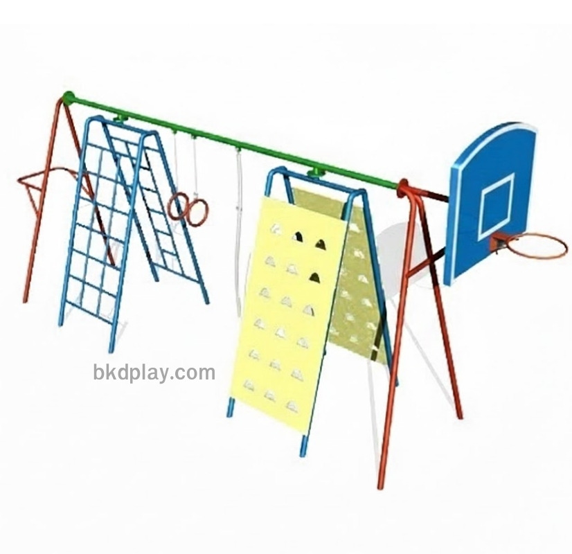 เครื่องเล่นสนาม กลางแจ้ง เหล็ก ชุดปีนป่าย รวมแป้น บาส3 Outdoor Playground, ราคาโรงงาน สั่งผลิต 10-20 วัน ขนาด 150x250x220 ซม.