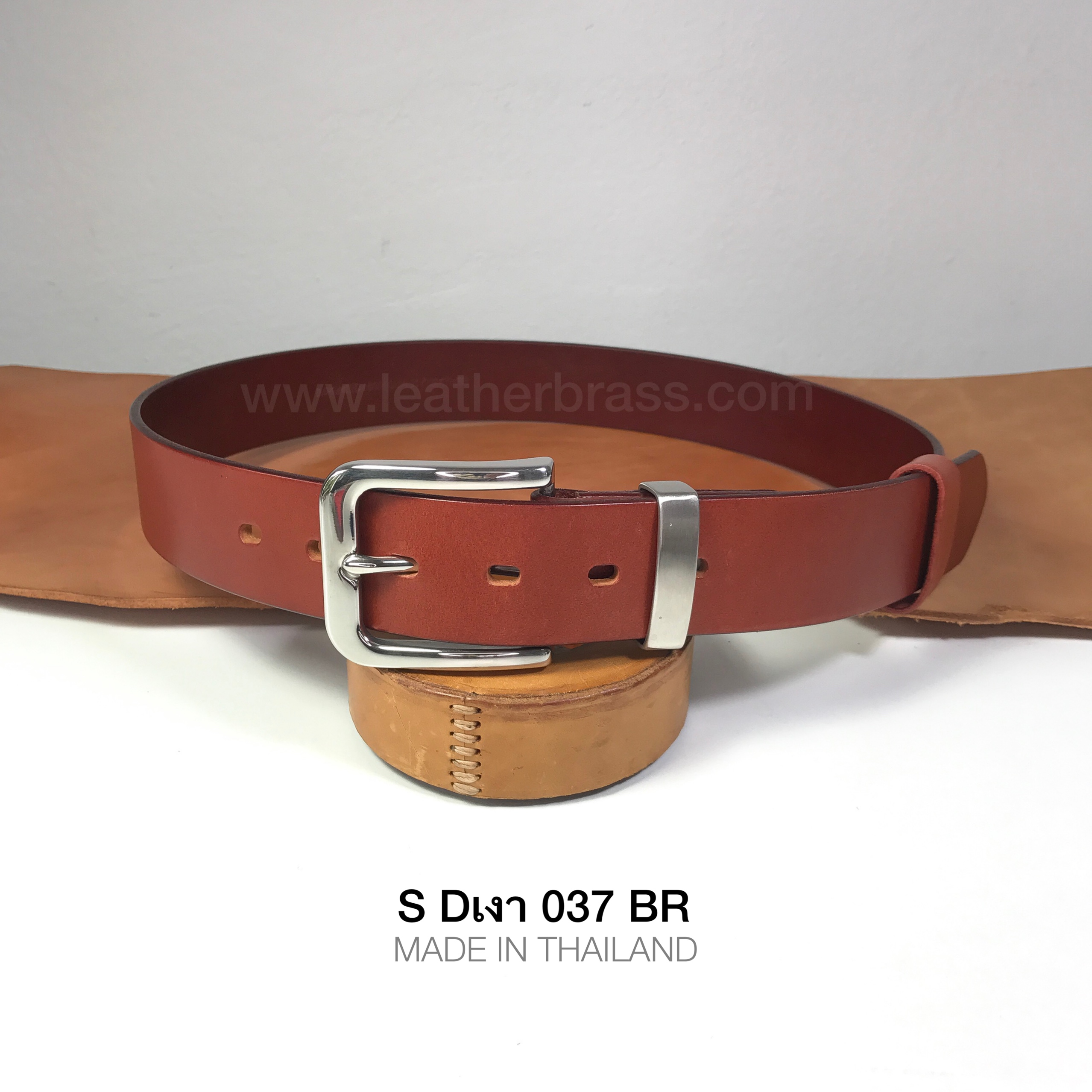 SDเงา037 เข็มขัดหนังฟอกฟาดประกอบหัวเข็มขัดสเตนเลสแท้ ชนิดเงา หมุดสเตนเลสแท้ +หูเข็มขัดสเตนเลส ขนาด38มิล leatherbrass**ราคาต่อเส้น**