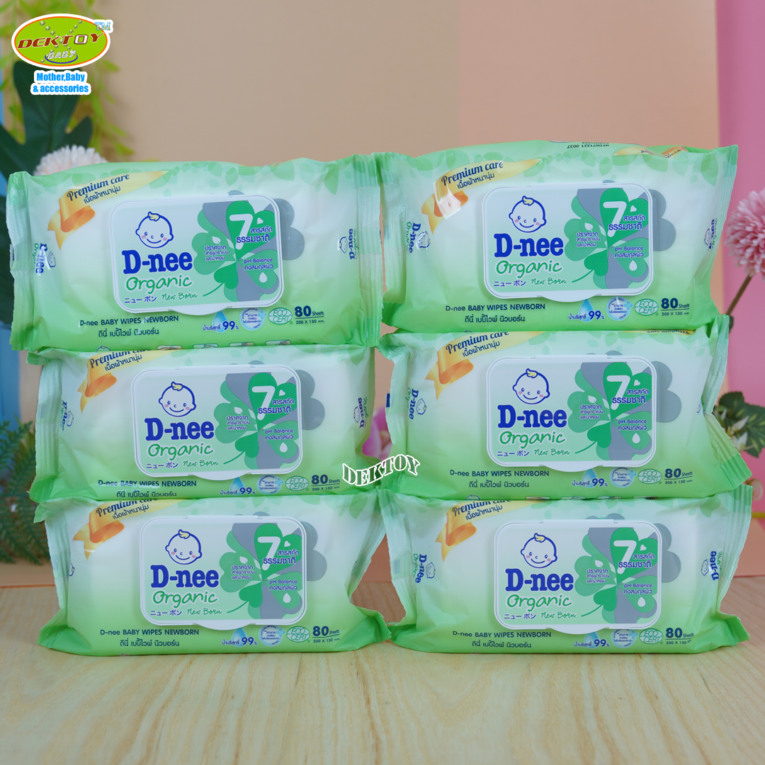 D-nee เบบี้ไวพส์ดีนี่ ทิชชู่เปียกดีนี่ นิวบอร์น 80 ชิ้น สูตรน้ำบริสุทธิ์ แพ็ค 6 ห่อ