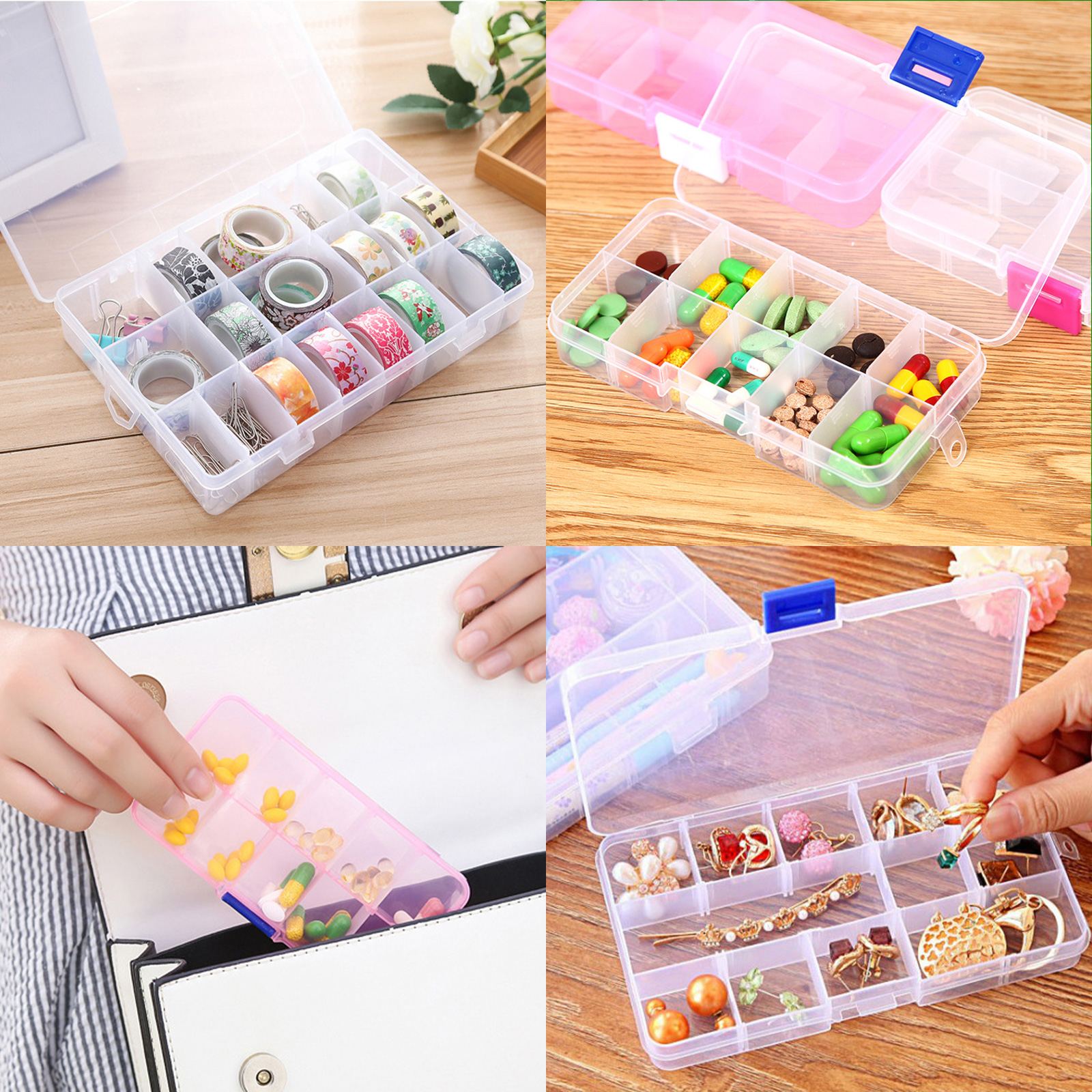 กล่องช่องใส่ของ ปรับขนาด 10ช่อง / 15ช่อง /24ช่อง แผ่นกั้นระหว่างช่อง ปรับต่ำแหน่งได้ มีที่ล็อกเปิด-ปิด พกพาสะดวก