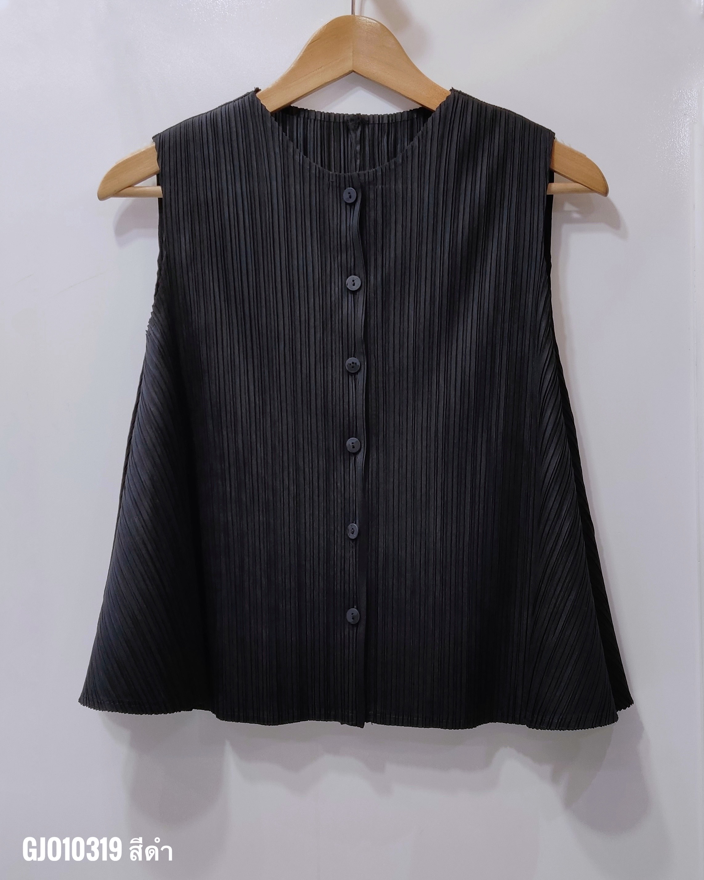 2MUAY รุ่น GJO10319 เสื้ออัดพลีท SLEEVELESS BUTTON FRONT PLEATED TOP 12 สี FREE SIZE