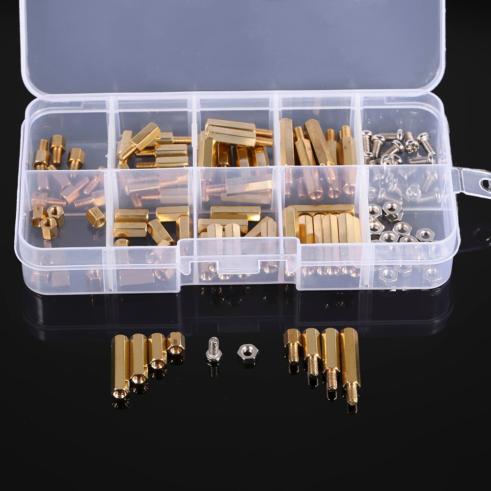 ชุดเสาทองเหลือง 120pcs box set M3 stainless steel screws and nuts brass hexagonal copper column pillar spacer combination