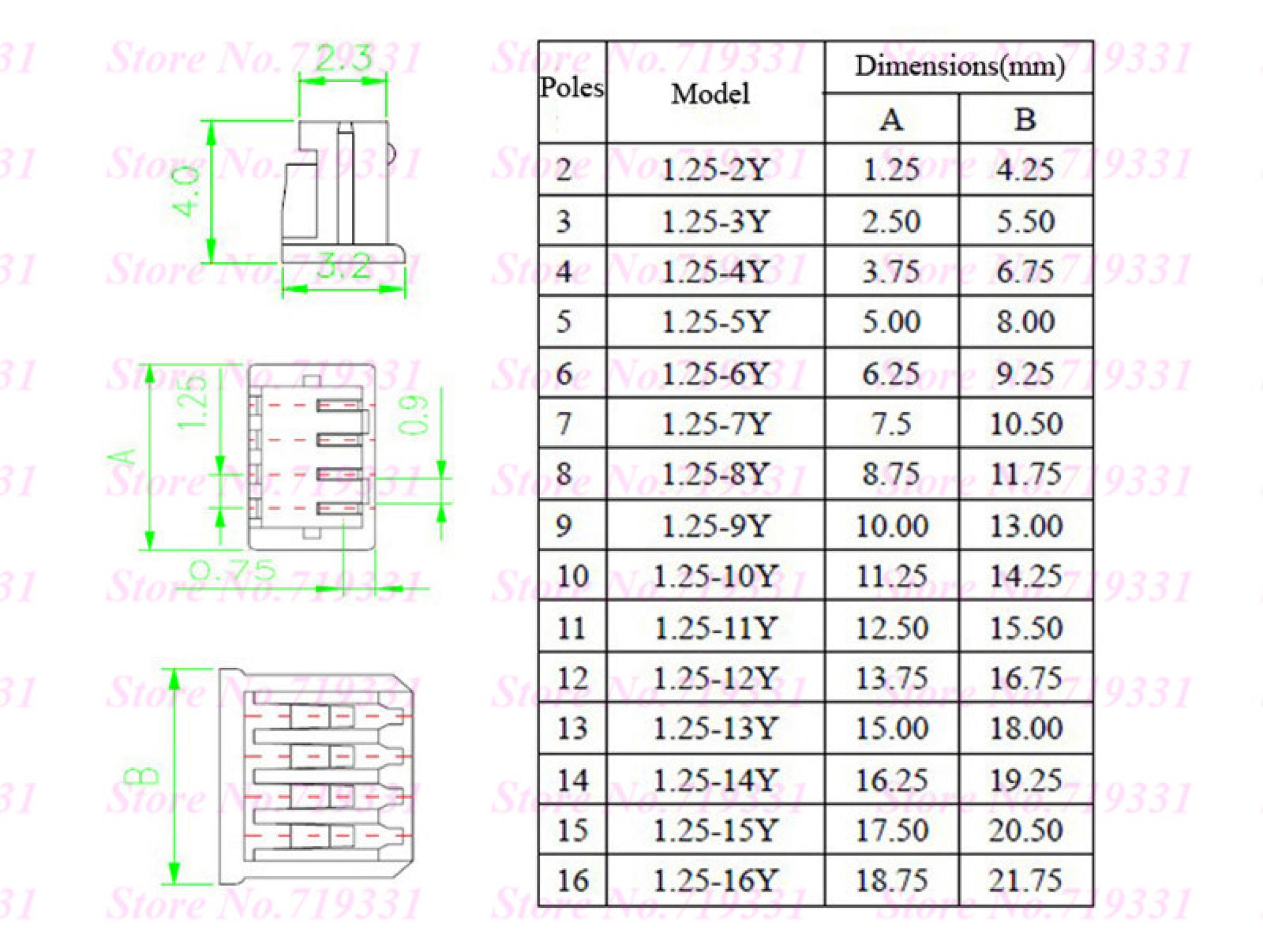Connector JST 1.25mm ปลายเปลือย ยาว 10cm [2P/3P/4P/5P/6P/7P/8P]