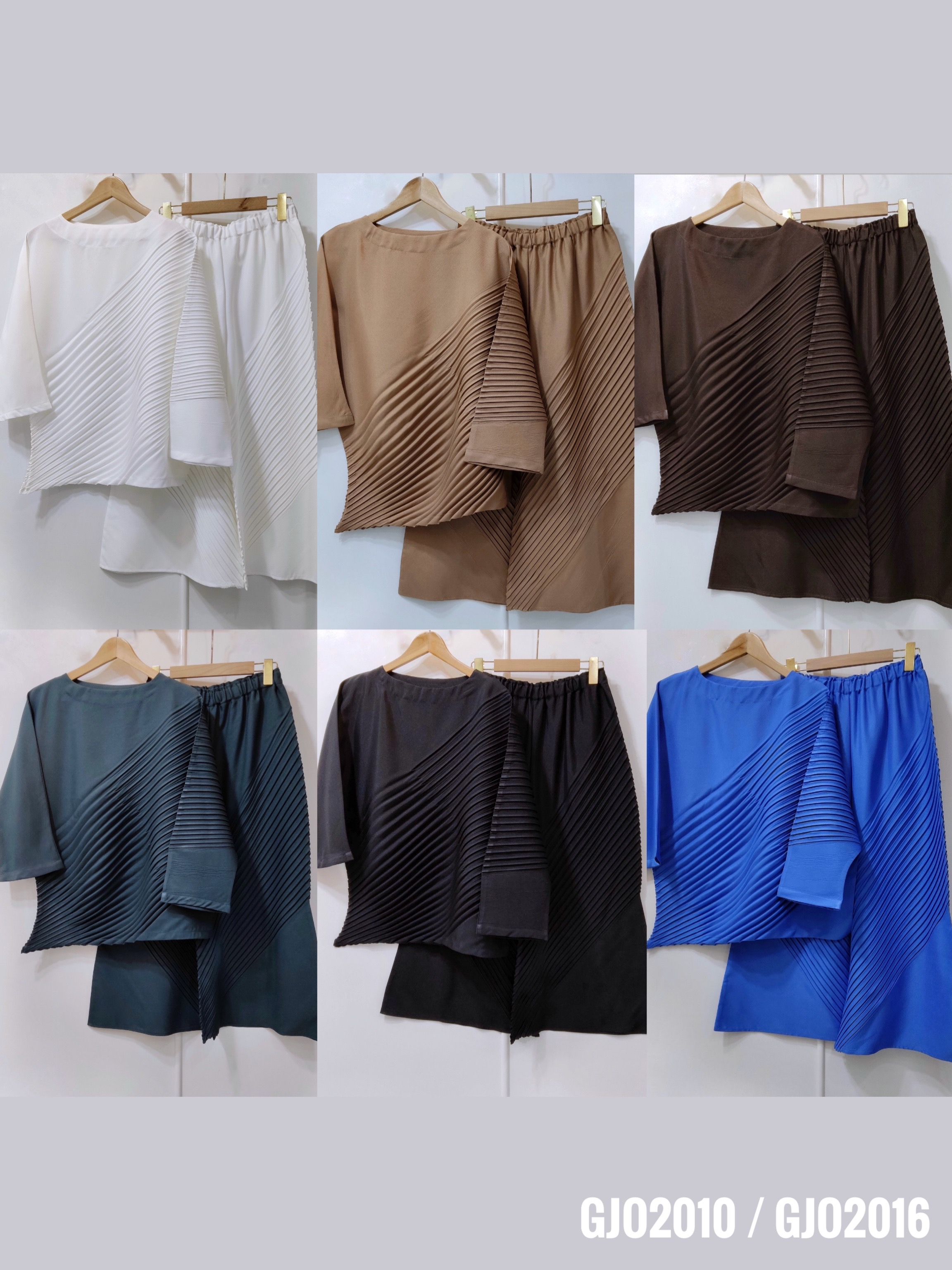 ปรับราคาลง20%!! กก. ยาว34นิ้ว 2MUAY รุ่น GJO2010 / GJO2016 เซ็ตพลีทคุณภาพ CHIC DIAGONAL PLEATED SET 7 สี FREE SIZE