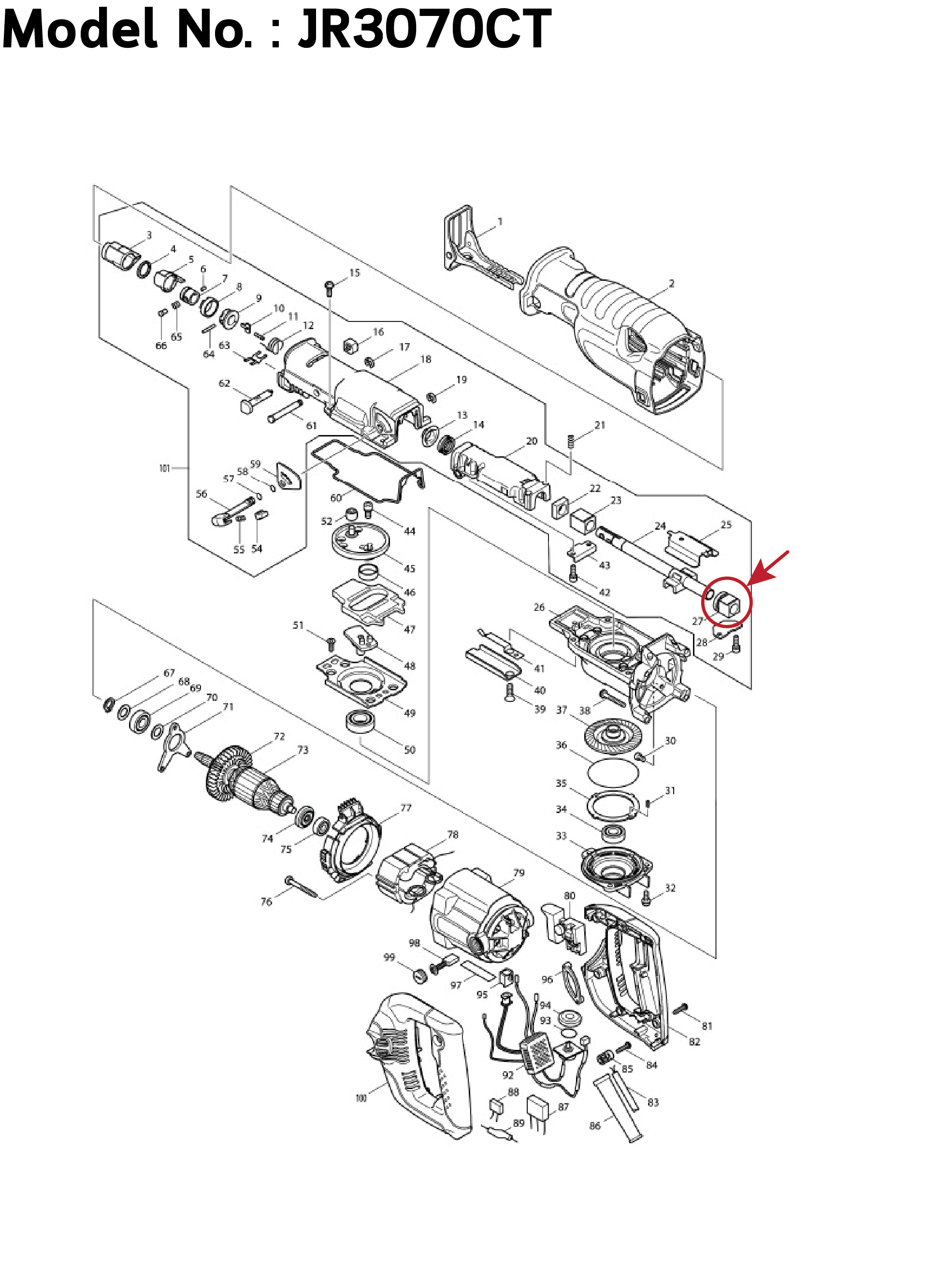 ชุดบูชลูกปืนปลายแกนชัก (แท้) เลื่อยชักไฟฟ้า Makita มากีต้า รุ่น JR3070T, JR3070CT, JR3060T #27 (154547-7) (อะไหล่แท้100%) BEARING COMPLETE