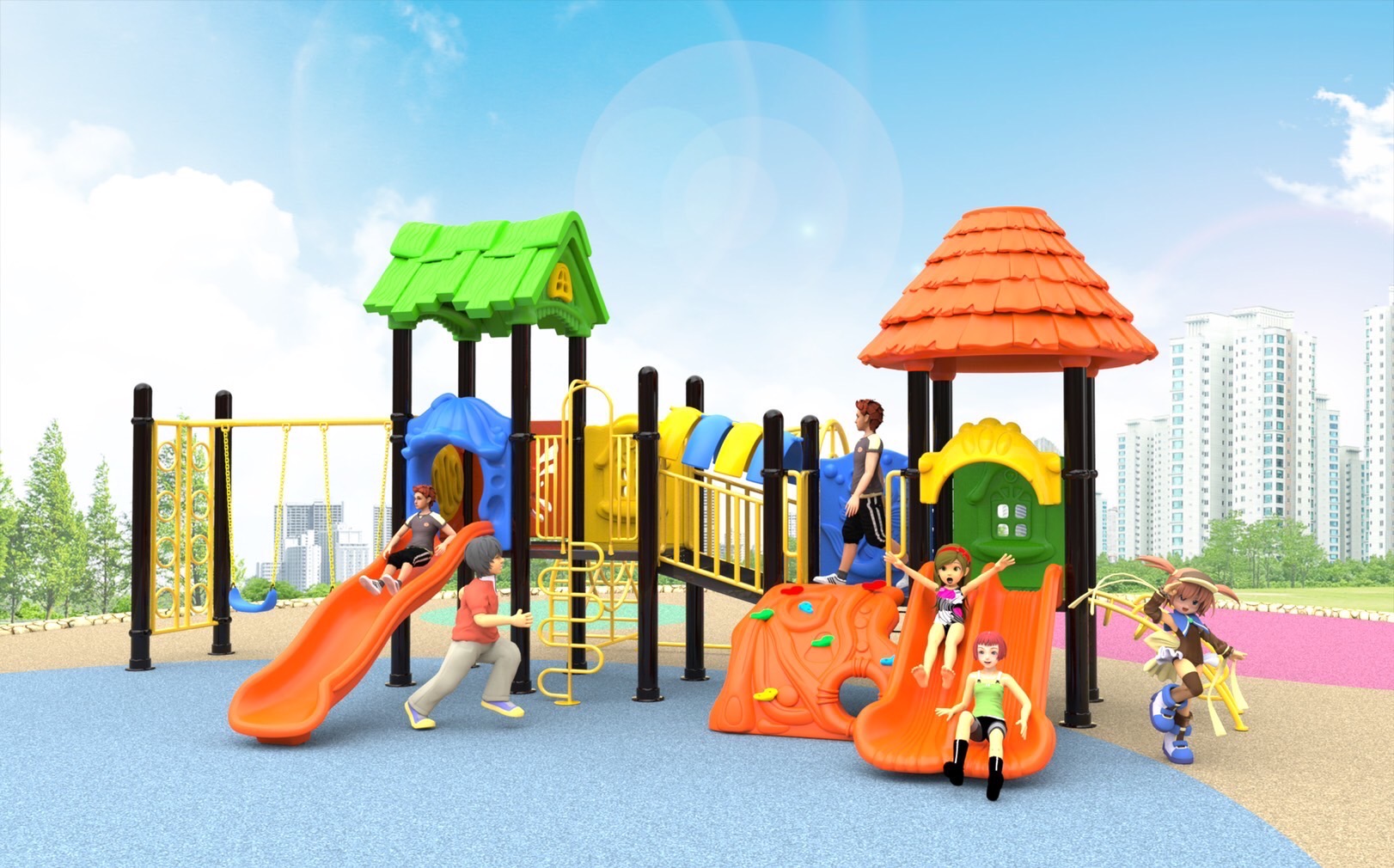 เครื่องเล่นสนามกลางแจ้ง -ในร่ม, ชุดบ้านแฝดเล่นรวม, สไลเดอร์พร้อมชิงช้าปีนป่าย เครื่องเล่นสนามปฐมวัย,ครุภัณฑ์สนามเด็กเล่น, สพฐ,โครงการโรงเรียนประชารัฐ playground,สไลเดอร์,ของเล่นเสริมพัฒนาการ,เครื่องเล่นสนาม, สนามเด็กเล่น