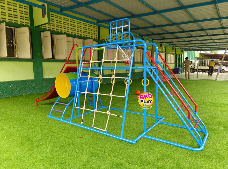 ชุดรวม H เครื่องเล่นสนามแบบเหล็ก ประกอบด้วยสไลเดอร์ชิงช้าปีนป่ายแป้นบาส (ถักเล็ก) , เครื่องเล่นสนามกลางแจ้ง , OutdoorPlayground,ผลิตเครื่องเล่นสนาม,เครื่องเล่นงบสพฐ.ประชารัฐ ราคาโรงงาน