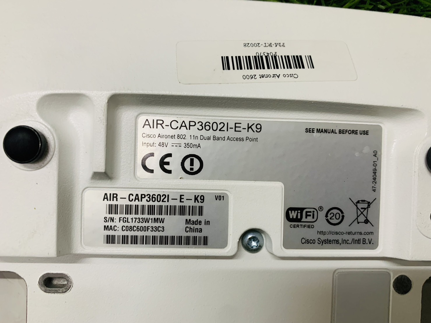 แอ็กเซสพอยต์แบบไร้สาย AIR-CAP3602I-E-K9 Cisco 3600i Series Access Points: Dual Band ใช้กับ Switch POE