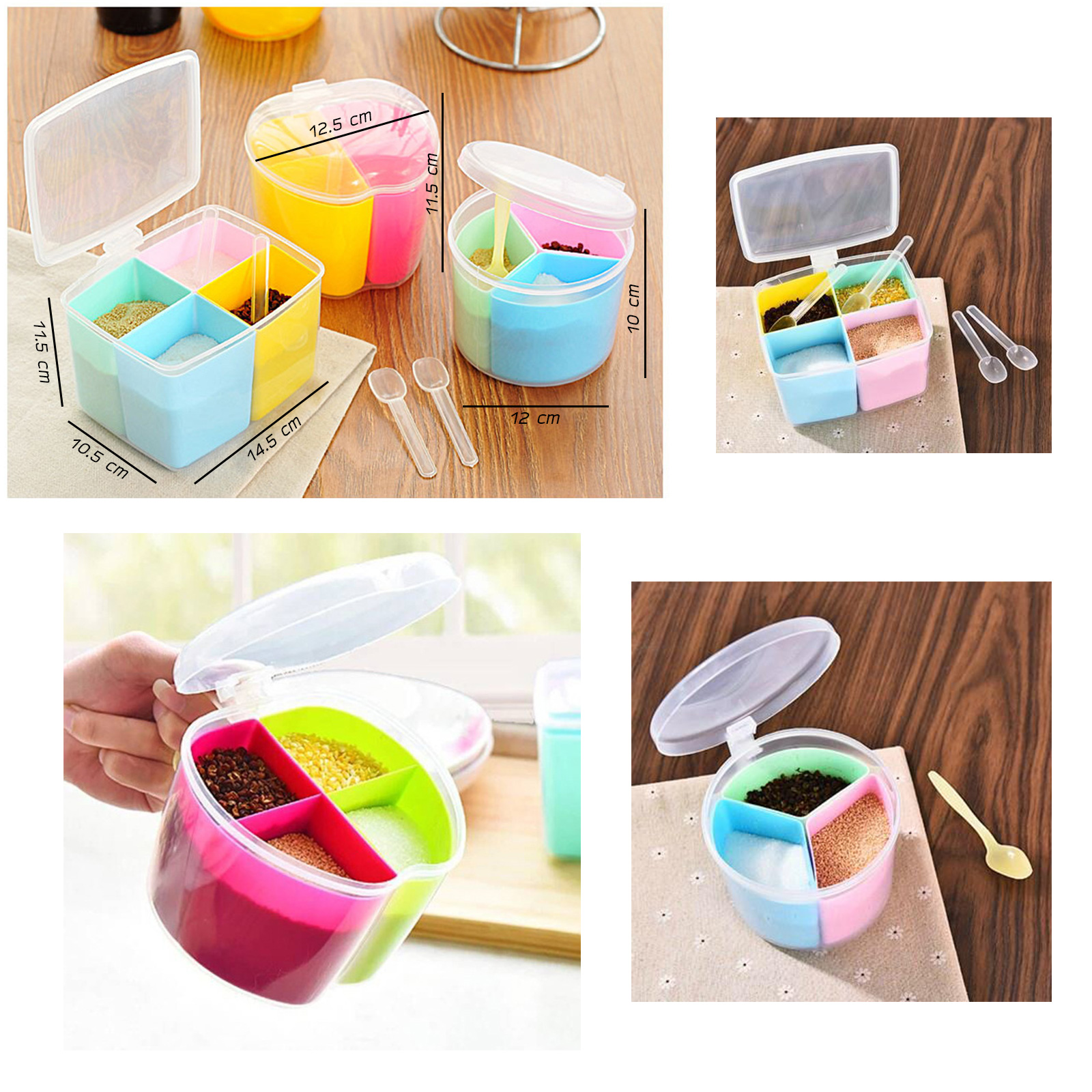 กล่องใส่เครื่องปรุง มี4รุ่น พร้อมฝาปิด และช้อนตัก เก็บเครื่องปรุง แบ่งช่องแยก ใช้สะดวก เป็นระเบียบ สวย แข็งแรง