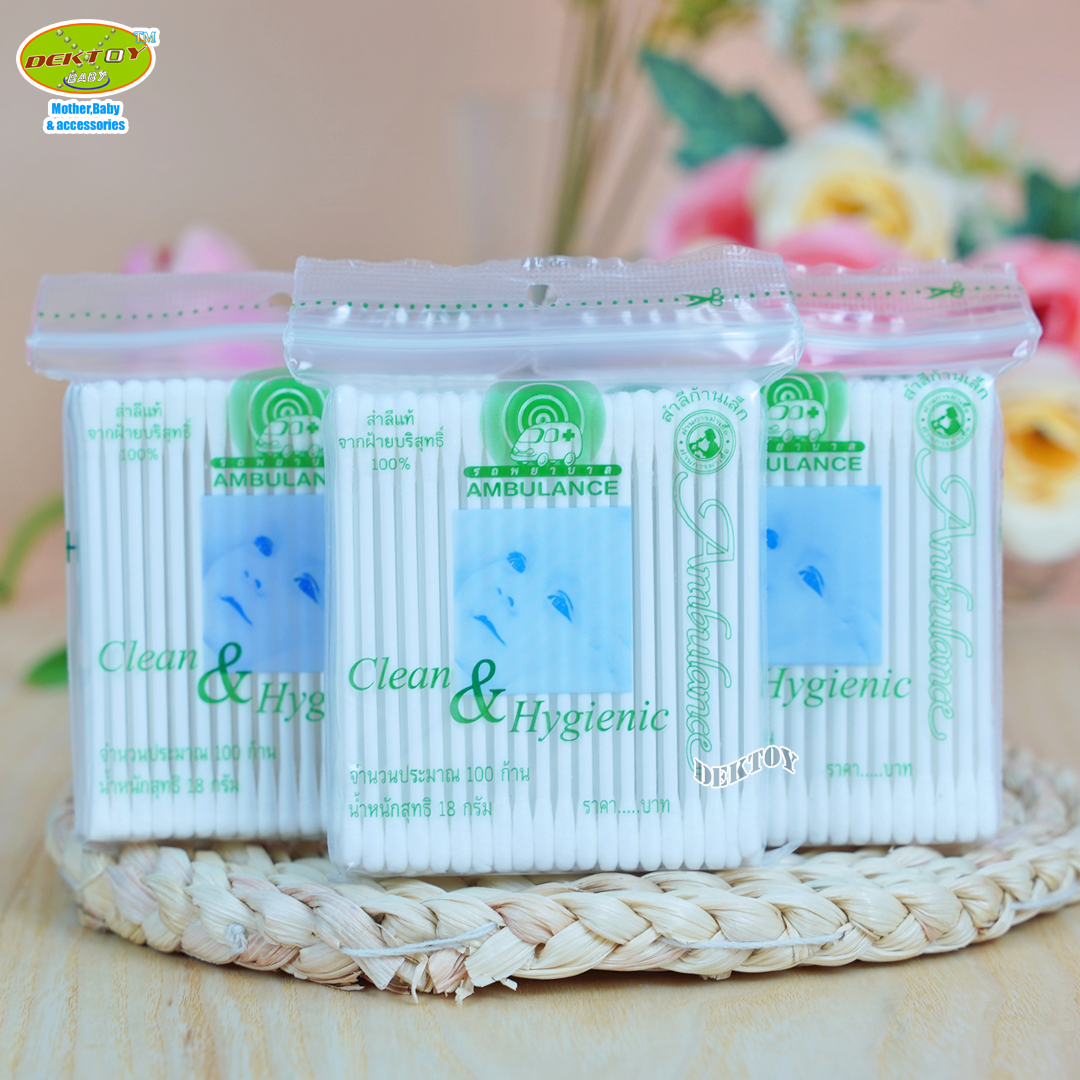 สำลีก้านจิ๋วตรารถพยาบาล-Cotton Bud Ambulance 100 ก้าน