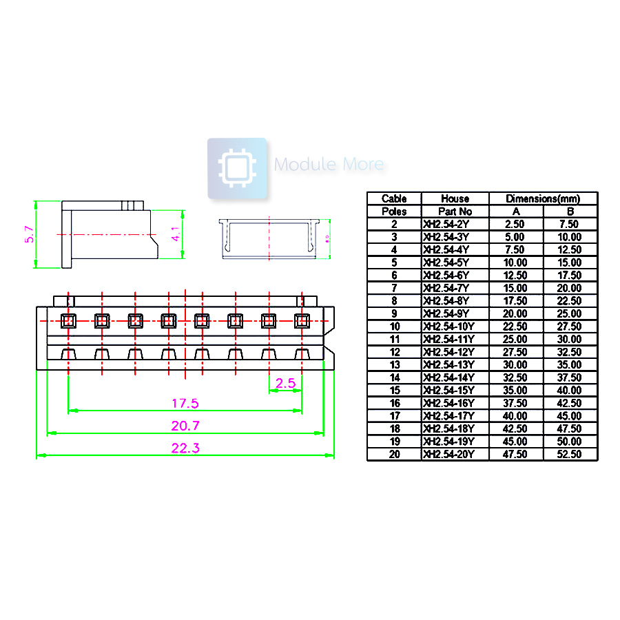 สายต่อ JST XH2.54mm ผู้-เมีย ยาว 20cm สายหลายสี JST XH 2.54 20cm [2p/3p/4p/5p/6p]