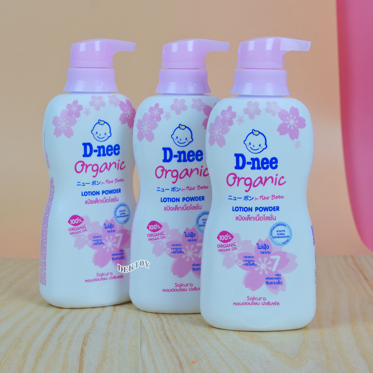 D-nee ดีนี่ แป้งเด็กเนื้อโลชั่น ดีนี่ ออร์แกนิค ฟอร์นิวบอร์น โลชั่น พาวเดอร์ 400 มล. กลิ่นซากุระสีชมพู
