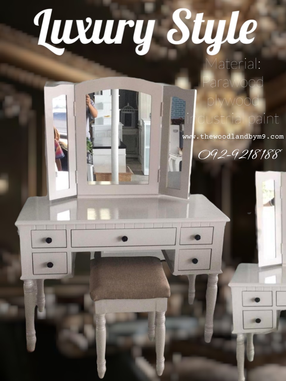 👑#shabbyChicStyle💄โต๊ะเครื่องแป้ง💁#โต๊ะกระจก🛋🛠ตู้vintage🔖สีขาว 12-09-0016