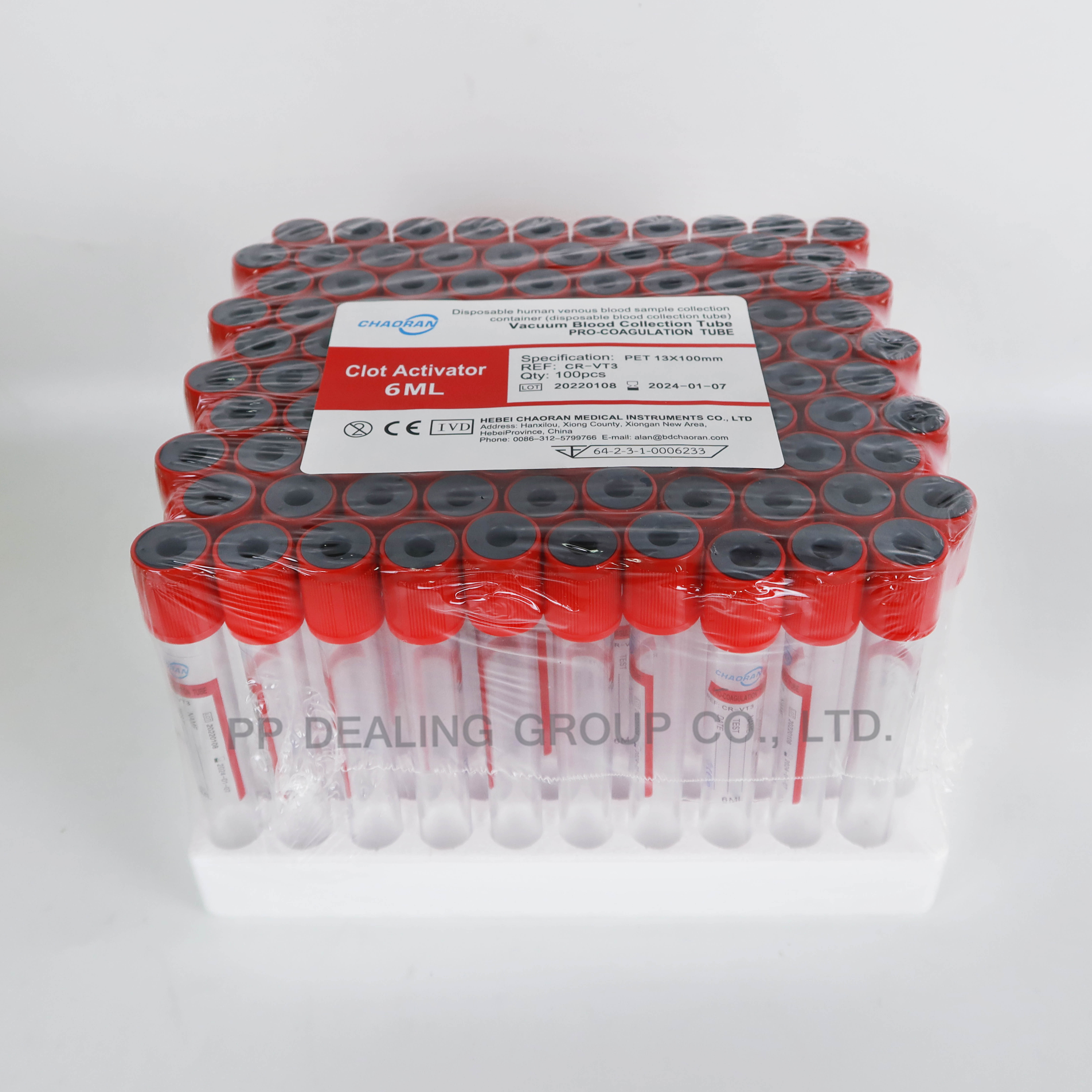 Clot Activator Vacuum Tube หลอดบรรจุสิ่งส่งตรวจ ขนาด 6 mL. Size 13x100 mm., 100 ชิ้น/เเพ๊ค