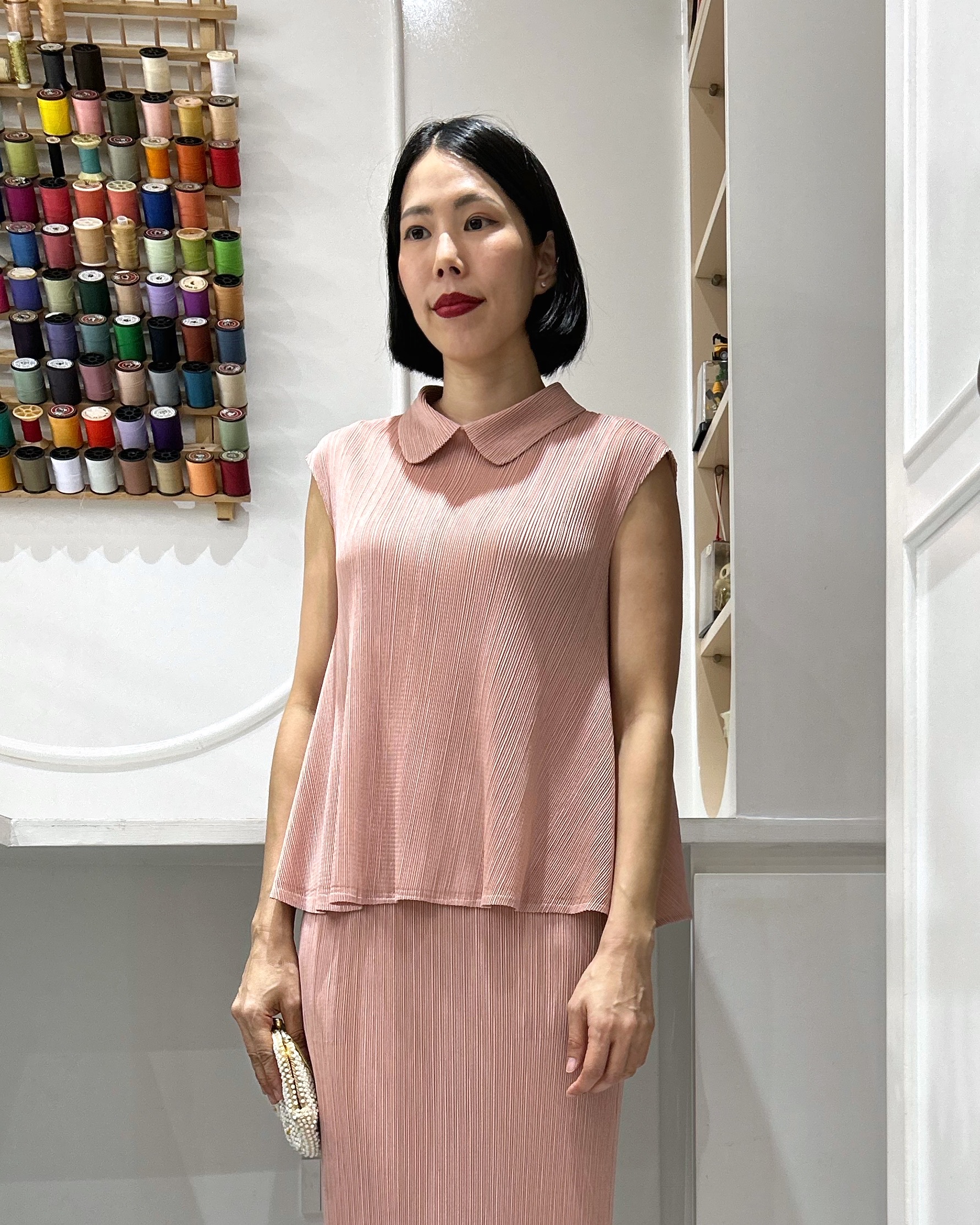 2MUAY รุ่น GJO11530 เสื้ออัดพลีท PETER PAN COLLAR PLEATED TOP 10 สี FREE SIZE