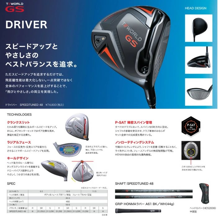 DRIVER HONMA T//WORLD GS 10.5 ก้าน SPEEDTUNED 48 กรัม FLEX R HARMONIC KICK POINT ออกปี 2021 ส่งพลังเต็มขั้น ตีง่าย หัวใหญ่ เน้นลูกวิ่งยาว ไม้กอล์ฟพรีเมี่ยมมือสอง ของแท้ By NakaraLuxurious