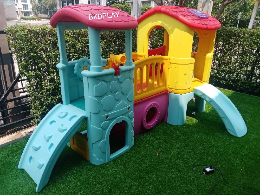 บ้านเด็กวินเทจ สีพาสเทล, สไลเดอร์พร้อมปีนป่าย บ้านสไลเดอร์ของเล่น บ้านน้อยสองชั้น กระดานลื่นพลาสติก,บ้านมีสไลเดอร์ , เครื่องเล่นสนาม พร้อมส่ง