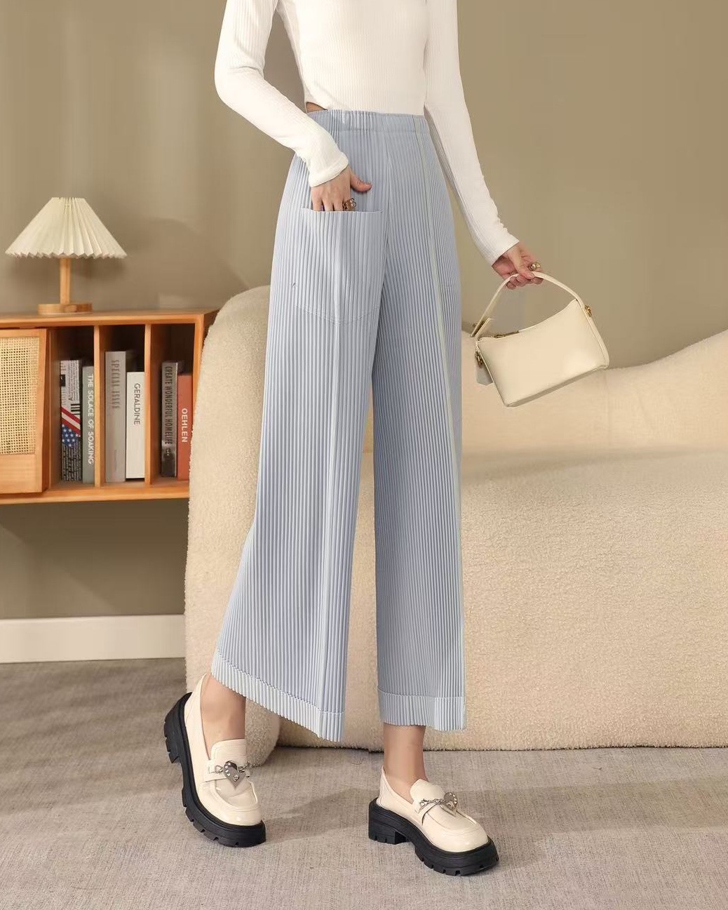 ยาว 35นิ้ว!! 2MUAY รุ่น CX0442 กางเกงพลีทคุณภาพ THICK FOLD HEM PLEATED PANTS 4 สี FREE SIZE