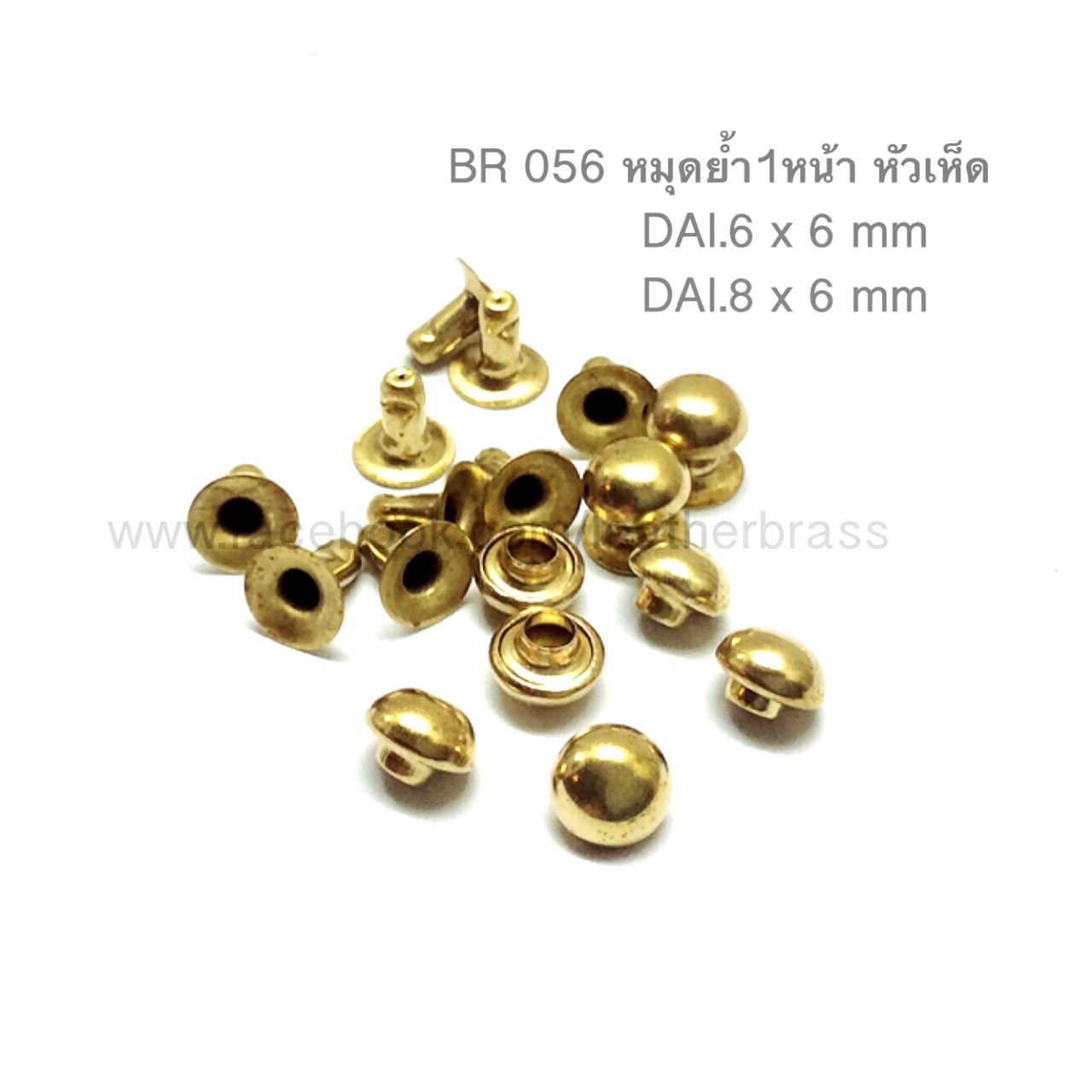BR056/1 หมุดย้ำ หัวเห็ด อะไหล่ทองเหลืองแท้ *แพ็คละ100ชุด* อุปกรณ์งานหนัง leatherbrass