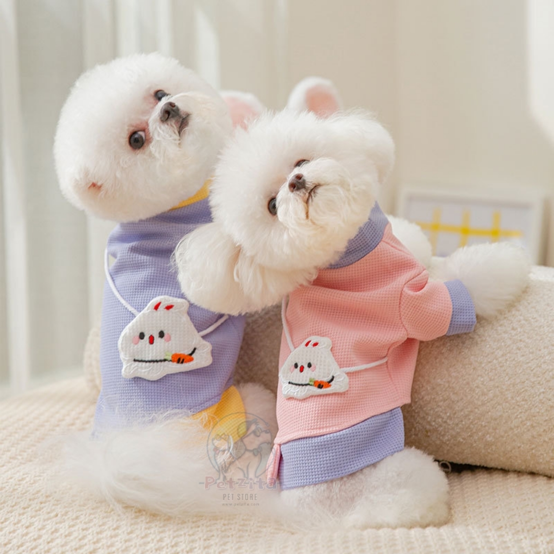 🇹🇭พร้อมส่ง🇹🇭🐰เสื้อสีทูโทนสะพายกระต่ายน้อย ผ้าวาฟเฟิล 💕 งานแบรนด์ for สุนัข หมา แมว สำเนา