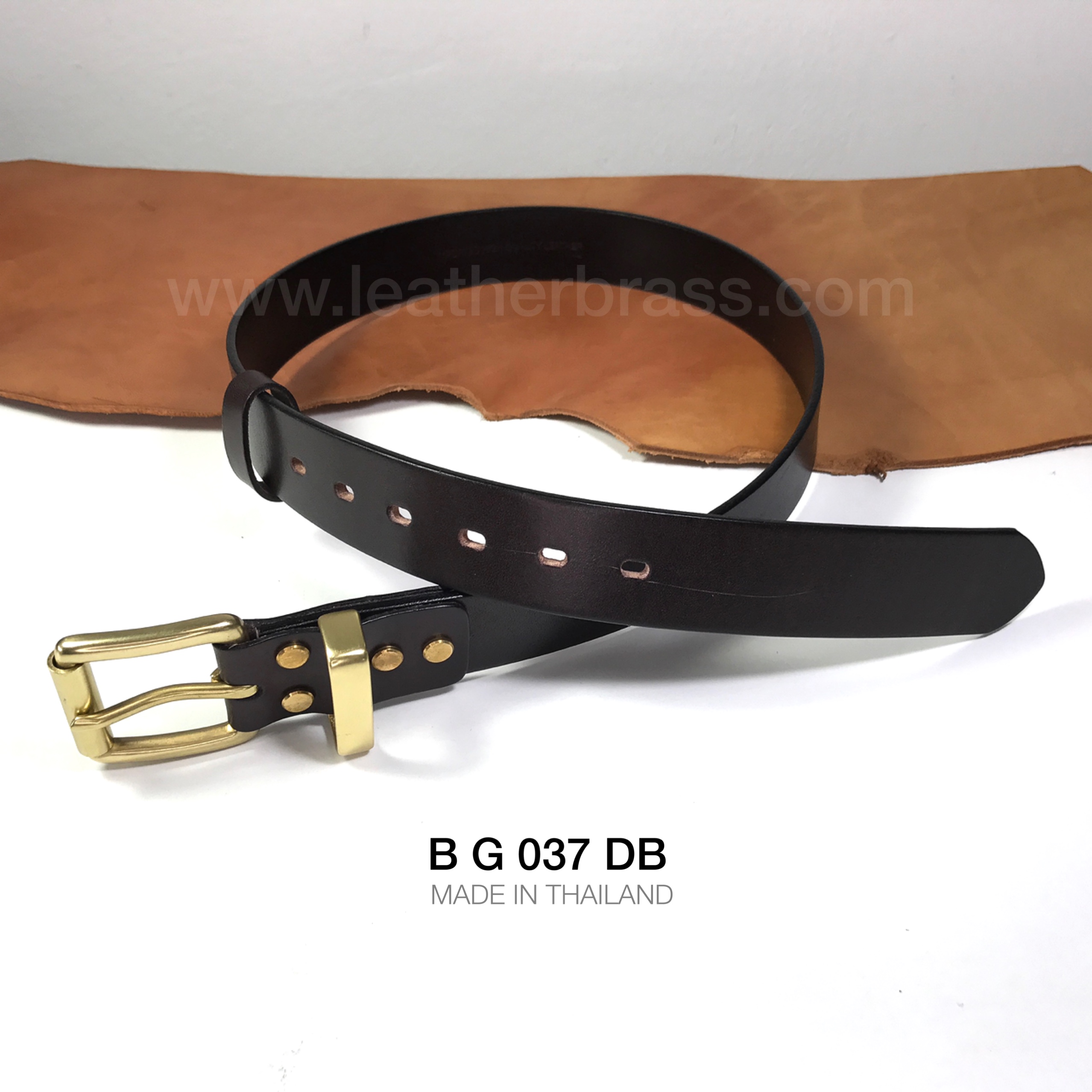 BG037 เข็มขัดหนังฟอกฟาด แนววินเทจ ประกอบหัวเข็มขัดทองเหลืองแท้ หมุดทองเหลืองแท้ ขนาด38มิล