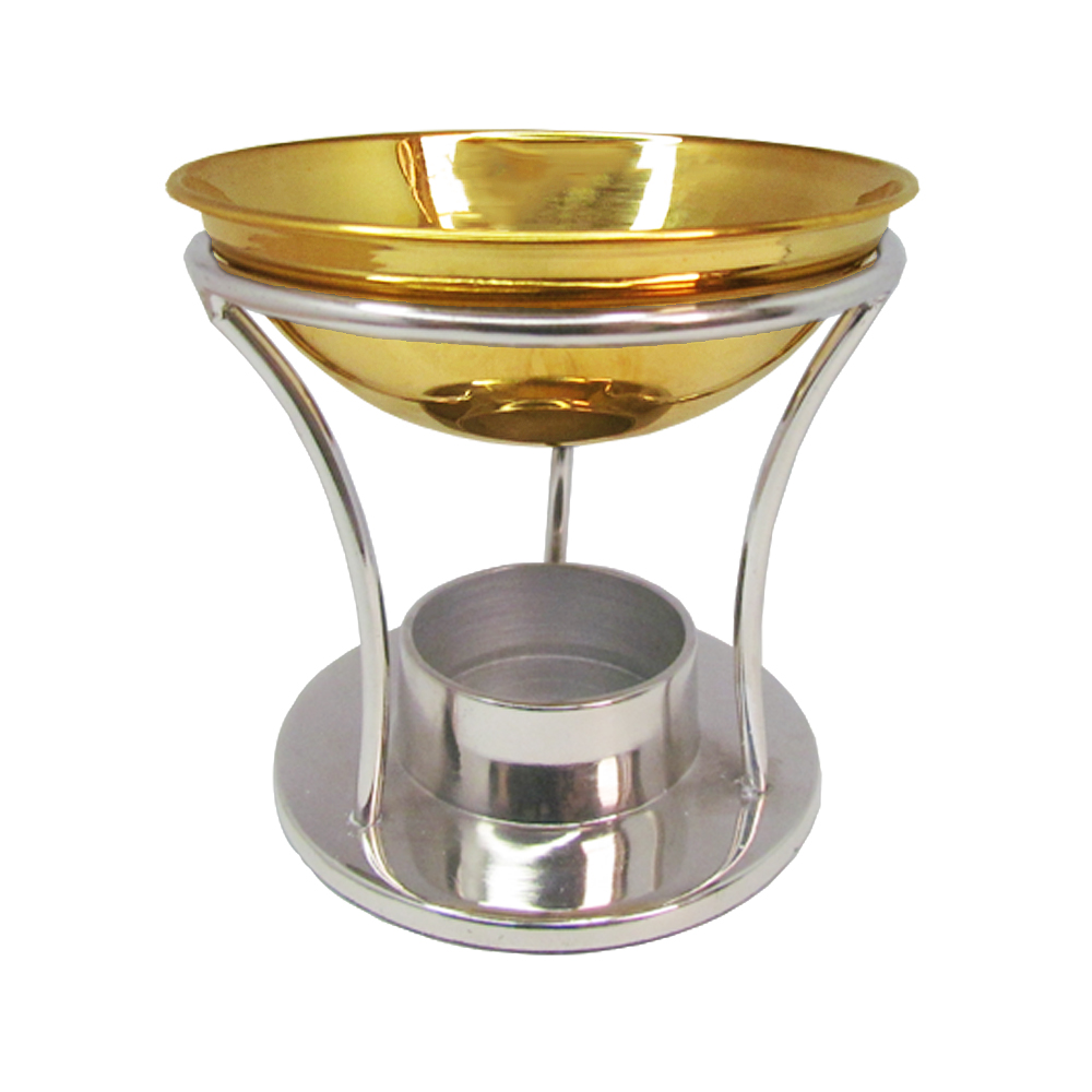 เตาเผาน้ำมันหอมระเหย เตาน้ำมันอโรม่า ทองเหลืองแท้ พร้อมทองแดงและนิเกิล พร้อมแท่นวางเทียนทีไลท์ สินค้าแฮนด์เมด หรู ทันสมัย สวยงาม ทนทาน (ฟรี เทียนไขถั่วเหลืองธรรมชาติ 15gx2 ชิ้น)