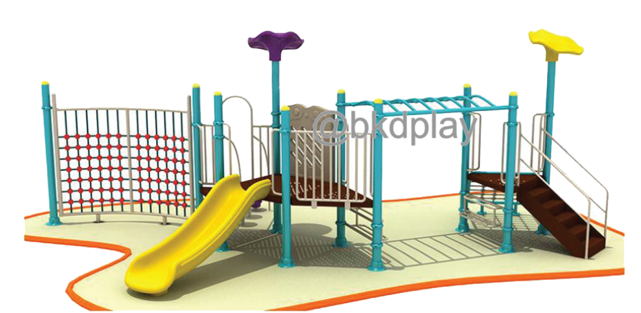 เครื่องเล่นสนามกลางแจ้ง ชุดเครื่องเล่นเด็ก BA-25 มี 1 รางสไลเดอร์ มีบาร์โหน 1 ชุดและปีนป่ายเชือก1ชุด,ครุภัณฑ์สนามเด็กเล่น,งบสพฐ,outdoor Playground,ผลิตในไทย