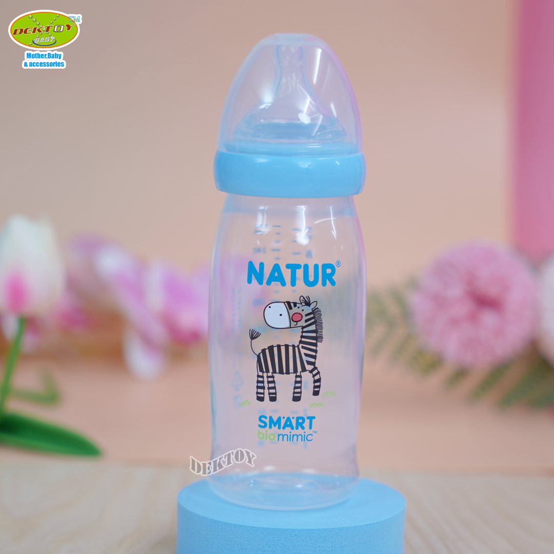Natur เนเจอร์ ขวดนมเนเจอร์สมาร์ทไบโอมิมิค PP 9 ออนซ์ ม้าลายกับช้างน้อย 80282