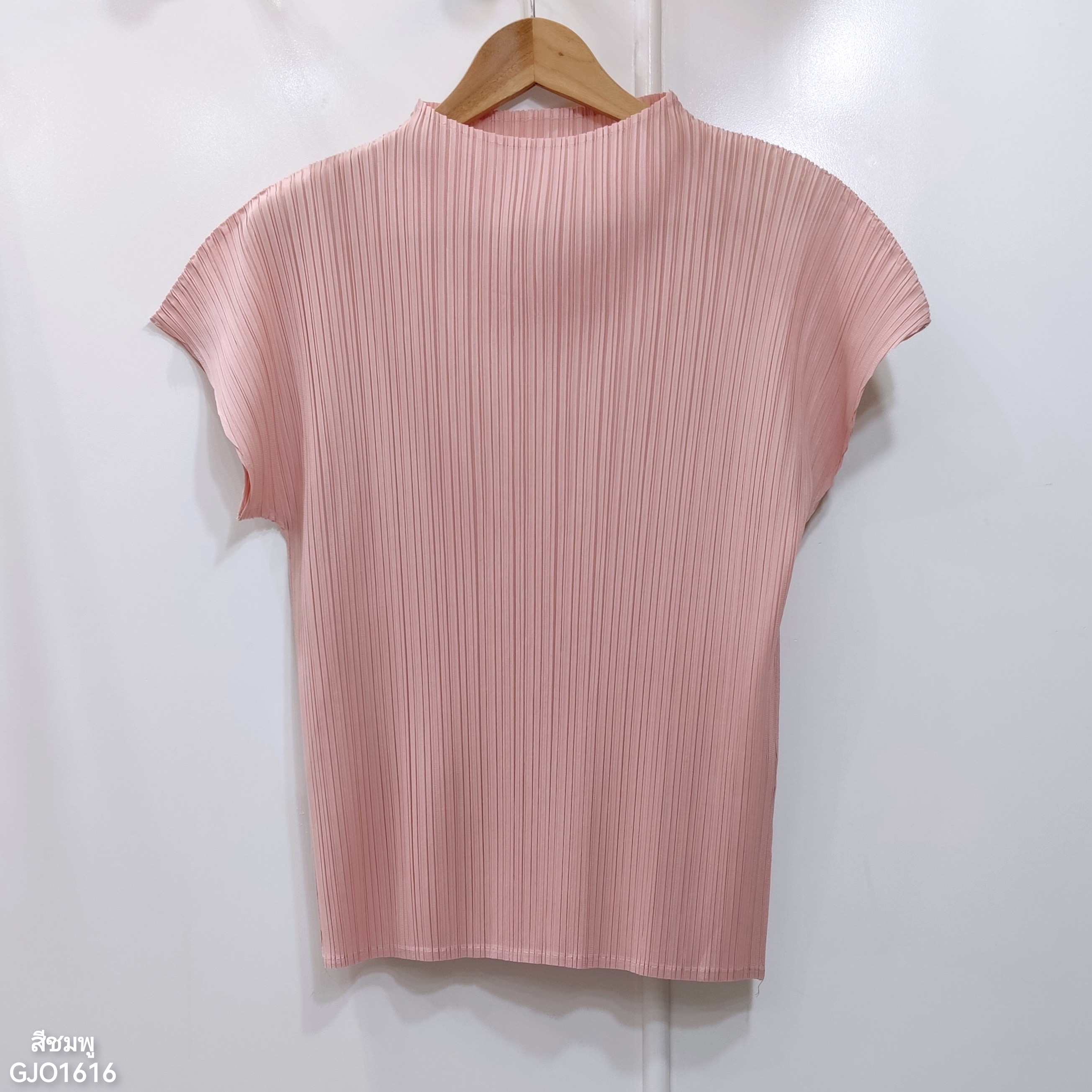 2MUAY รุ่น GJO1616 เสื้อพลีทคุณภาพ HIGH NECK SHORT SLEEVE PLEATED TOP 15 สี FREE SIZE