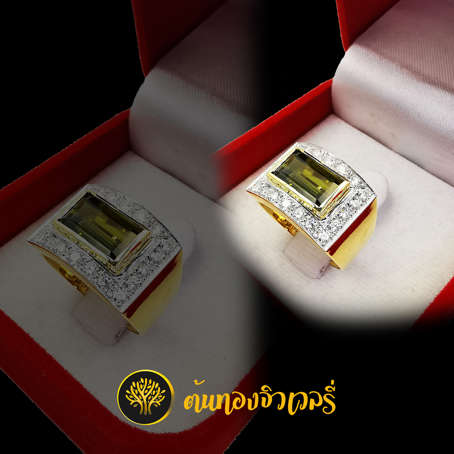 แหวนชายพลอยเขียวส่อง ทรง4เหลี่ยม เพชรล้อม ไว้ใจร้านเราเรื่อง ความเนียน ความสวยได้เลยครับ