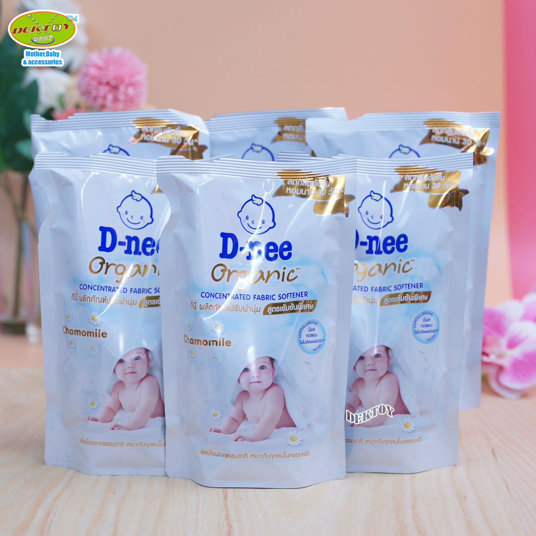12 ถุงยกลัง Dnee ดีนี่ น้ำยาปรับผ้านุ่มสูตรเข้มข้นพิเศษ ออร์แกนิค คาโมมายล์ สีขาว 500 มล.