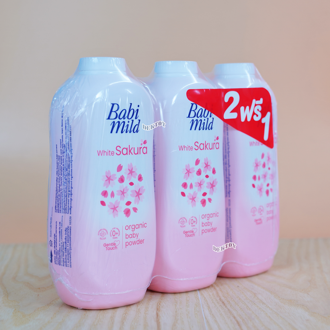 2 ฟรี 1 Babimild เบบี้มายด์ แป้งเด็ก ไวท์ ซากุระ 350 กรัม