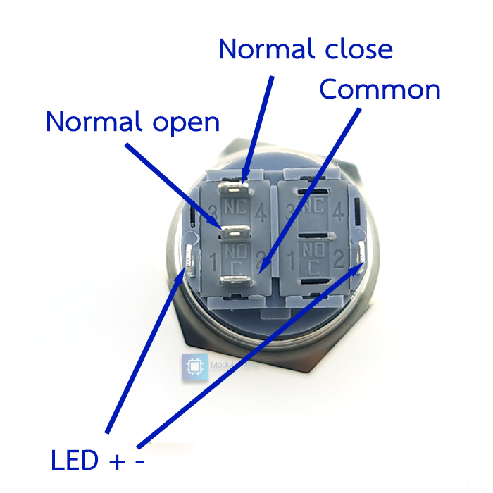 สวิทซ์กันน้ำ ปุ่มโลหะ กดติด-กดดับ 5 ขา 22mm self-locking waterproof power button switch inching LED with light 12v-24v/220vac
