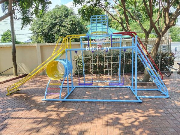 ชุดรวม E เชือกถักใหญ่ ประกอบด้วยสไลเดอร์ชิงช้าปีนป่ายแป้นบาสและถังลอดถ้ำ กระดานลื่นเหล็ก เครื่องเล่นสนามกลางแจ้ง เครื่องเล่นสนามเหล็ก OutdoorPlayground,ผลิตเครื่องเล่นสนาม,เครื่องเล่นในสนามเด็กเล่น,เครื่องเล่นงบสพฐ.,ประชารัฐ, ราคาโรงงาน