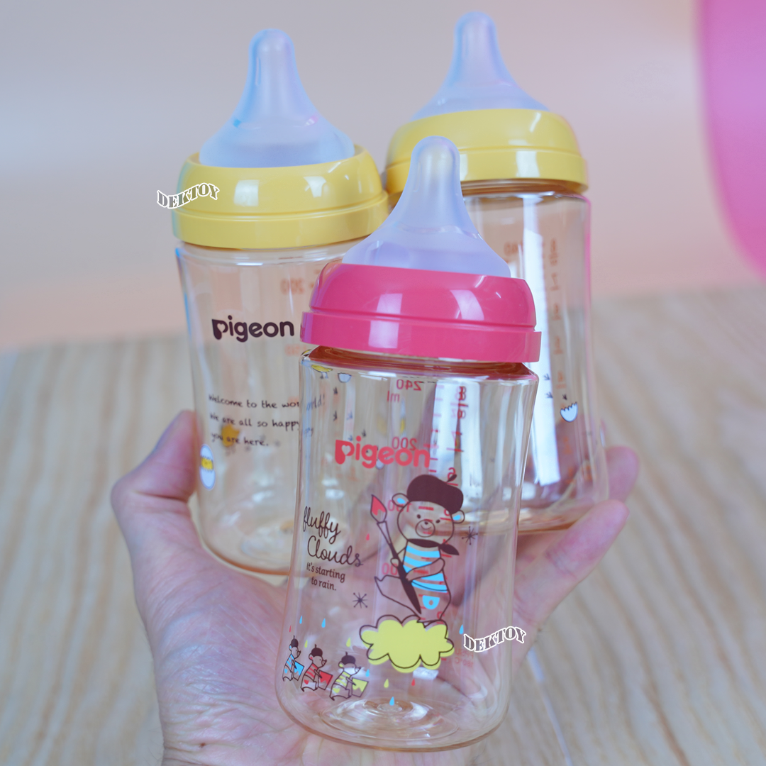 PIGEON Animal พีเจ้น ขวดนมพีเจ้นสีชา Limited PPSU 8 ออนซ์ 240 มล. คอกว้างแพ็ค3ขวด