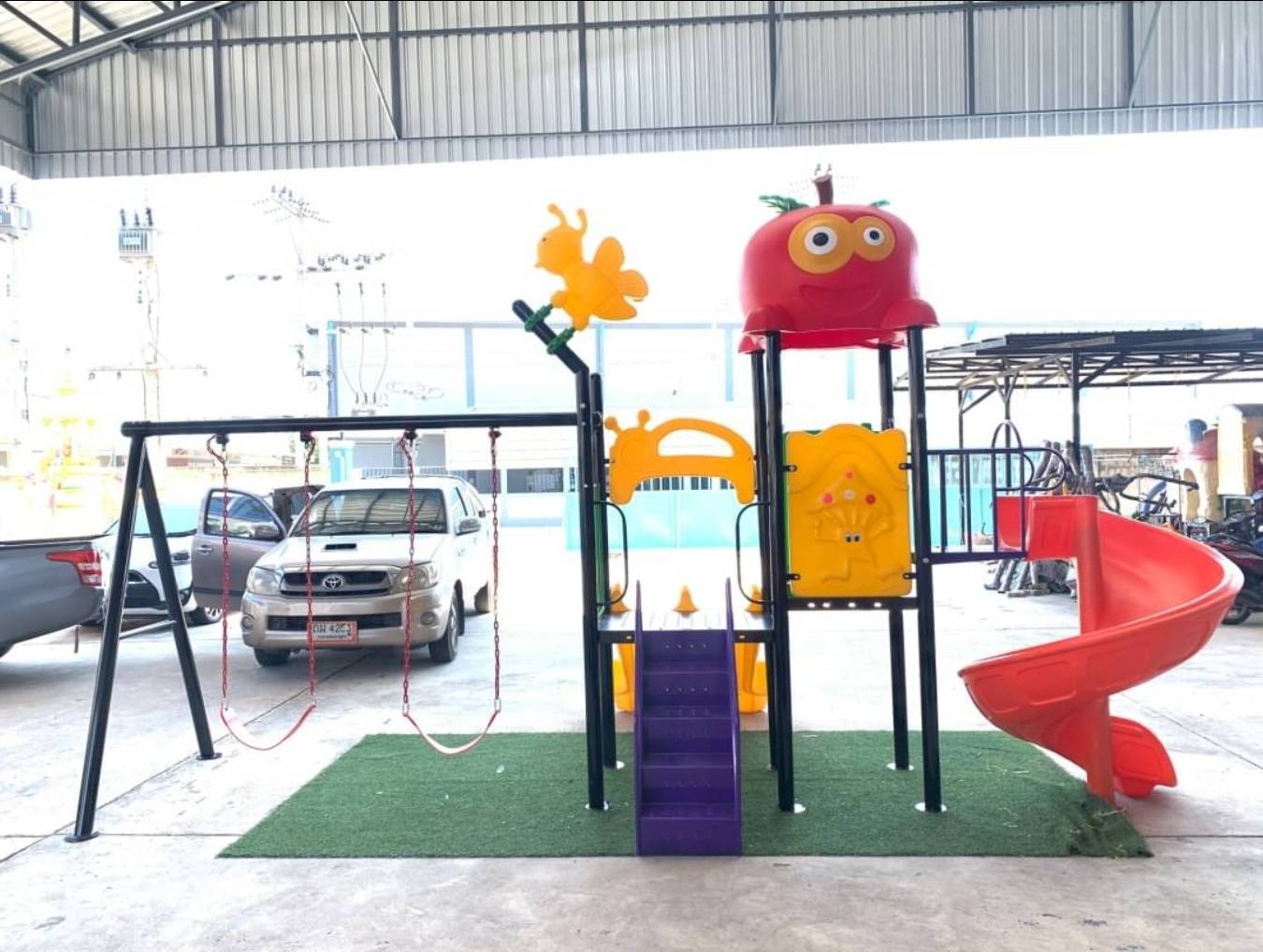 เครื่องเล่นสนามกลางแจ้ง-ในร่ม ชุดส้มพร้อมชิงช้าสไลเดอร์ใหญ่,ครุภัณฑ์สนามเด็กเล่น,งบ.สพฐ,โครงการโรงเรียนประชารัฐ, เครื่องเล่นสนามระดับก่อนประถมศึกษา, งบประมาณ80,000