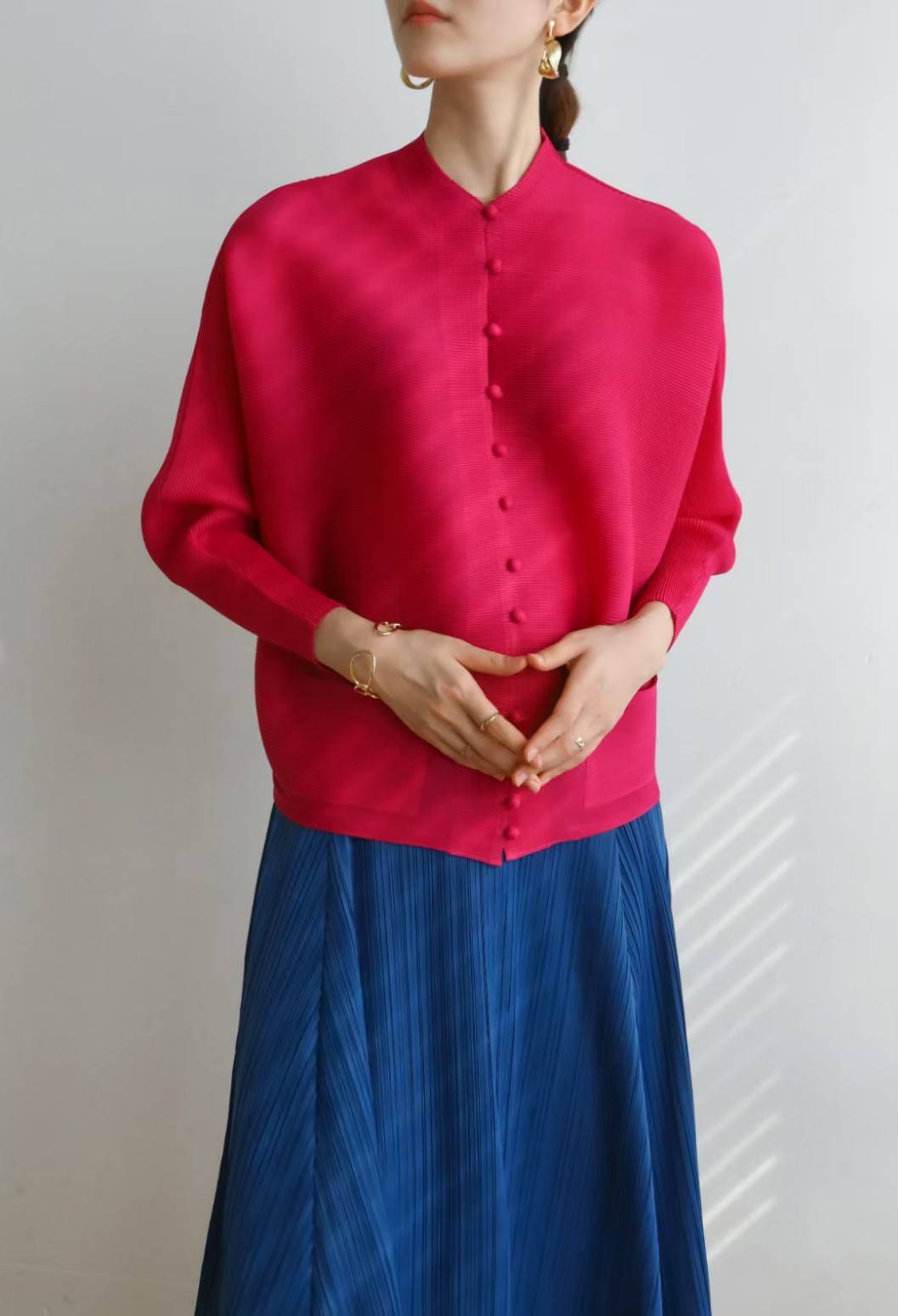 2MUAY BASIC รุ่น GJO2066 เสื้ออัดพลีทงานคุณภาพ BUTTON FRONT PLEATED TOP 17สี FREE SIZE