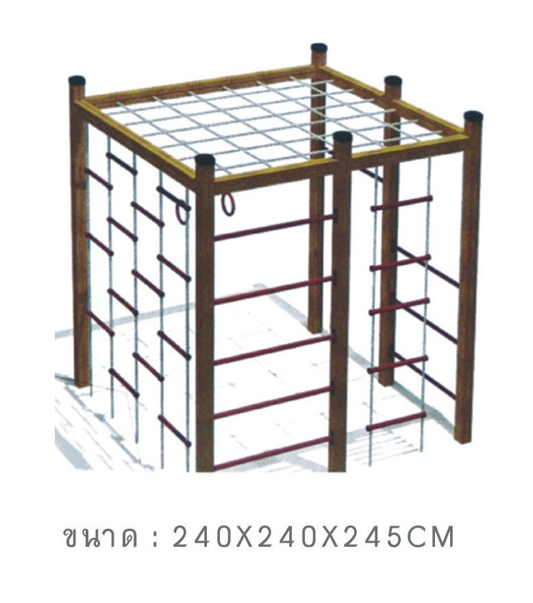 ปีนป่ายไม้ ปีนป่ายเชือก,ของเล่นสนาม,เครื่องเล่นสนามไม้ ไม้เนื้อแข็งอย่างดีผลิตในไทย งานกลางแจ้ง