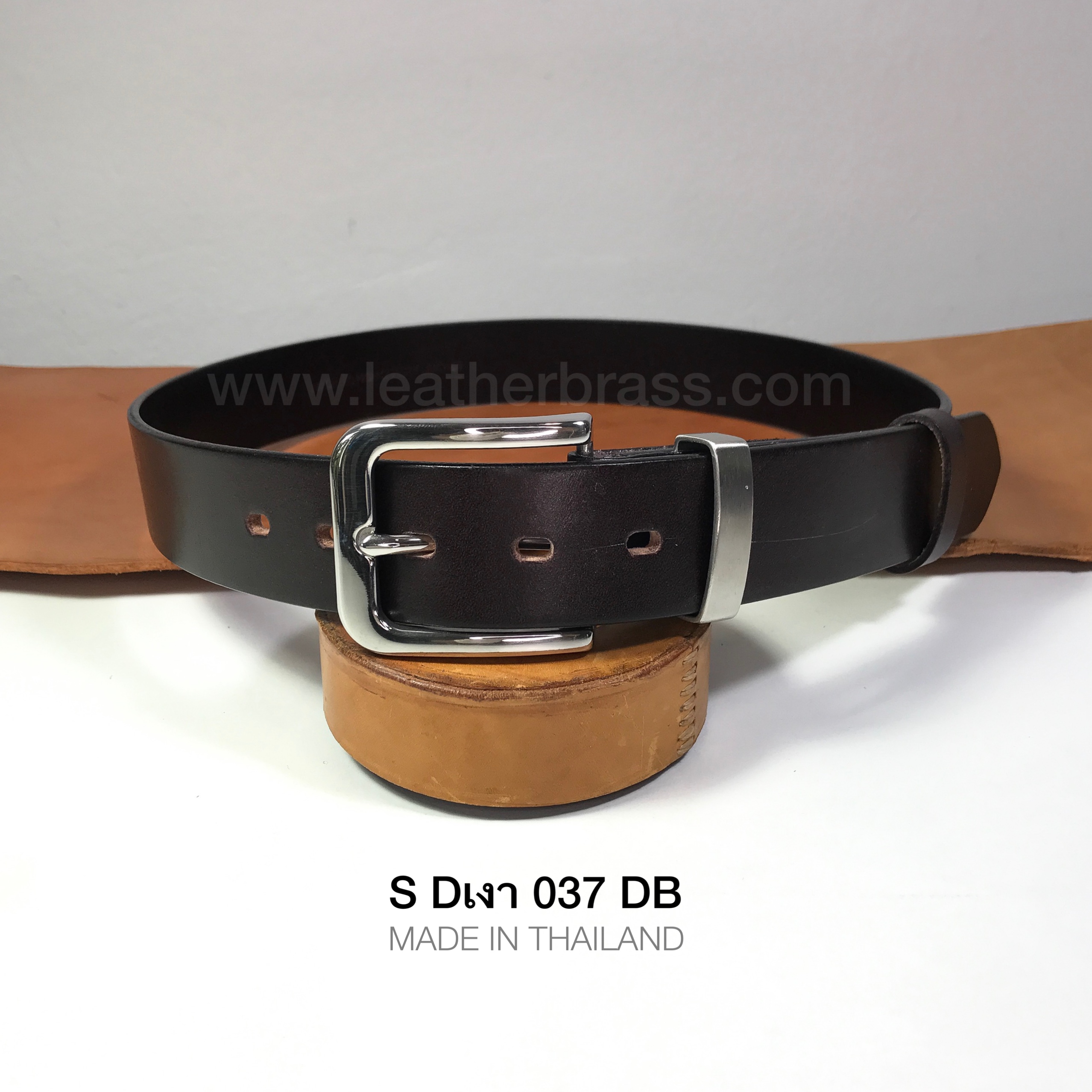 SDเงา037 เข็มขัดหนังฟอกฟาดประกอบหัวเข็มขัดสเตนเลสแท้ ชนิดเงา หมุดสเตนเลสแท้ +หูเข็มขัดสเตนเลส ขนาด38มิล leatherbrass**ราคาต่อเส้น**