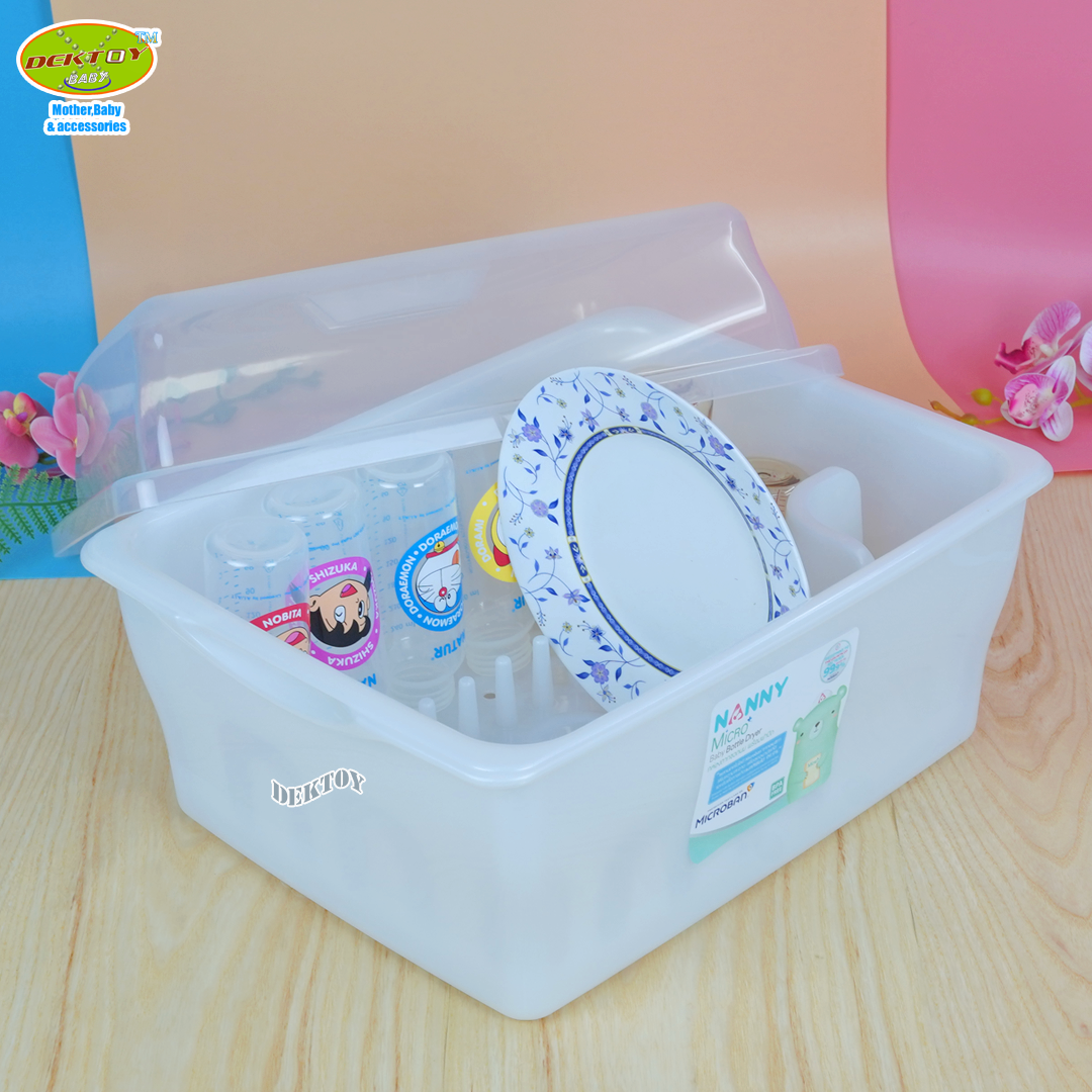 Nanny แนนนี่ กล่องเก็บขวดนม ที่คว่ำขวดนมขนาดใหญ่ ฝาปิด มี Microban ป้องกันแบคทีเรีย 99.9% (N3837MB)