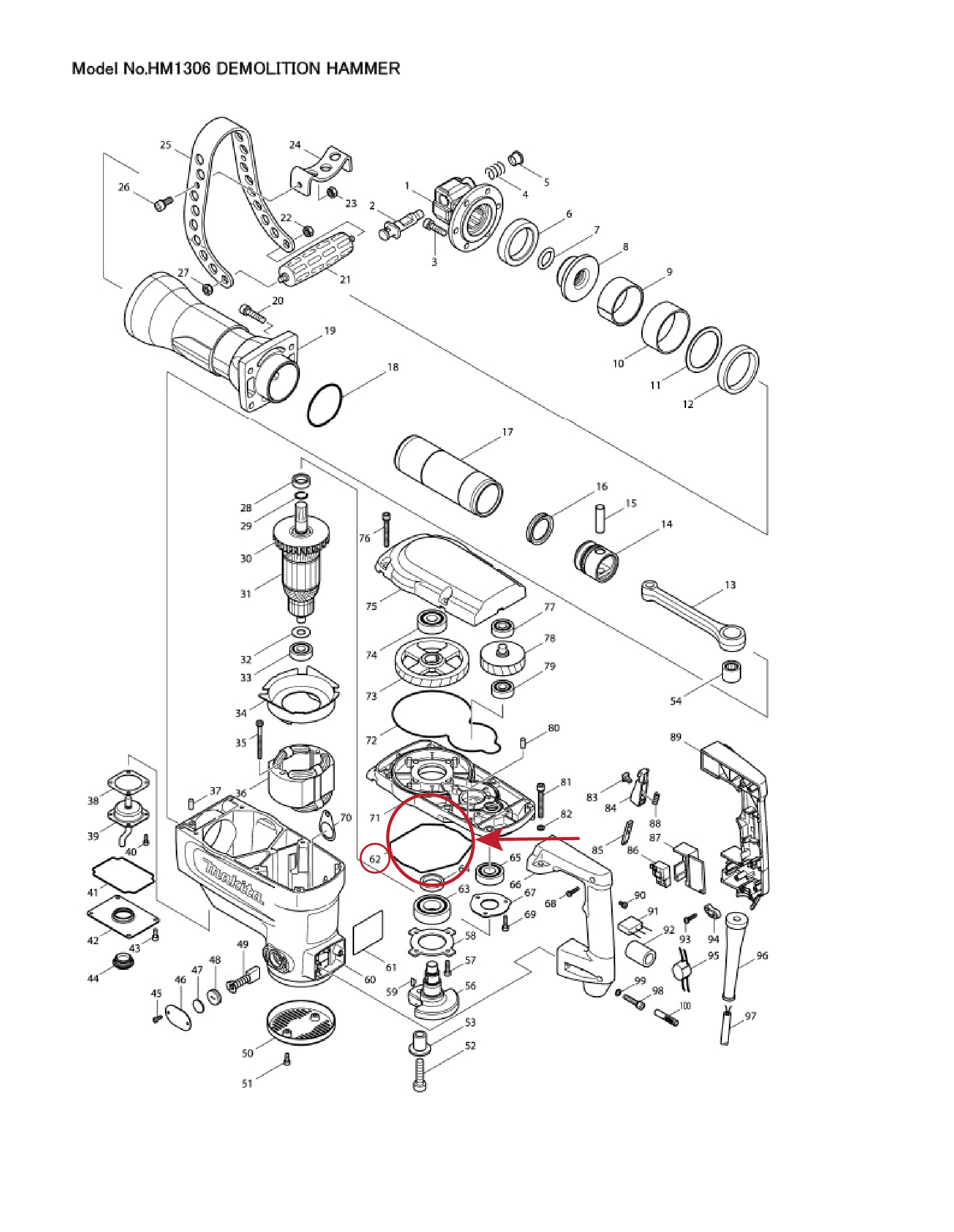 ซีลยางเสื้อสกัด (แท้) สกัด Makita มากีต้า รุ่น HM1306 #62 (424048-2) (อะไหล่แท้ 100%) SEAL RING A