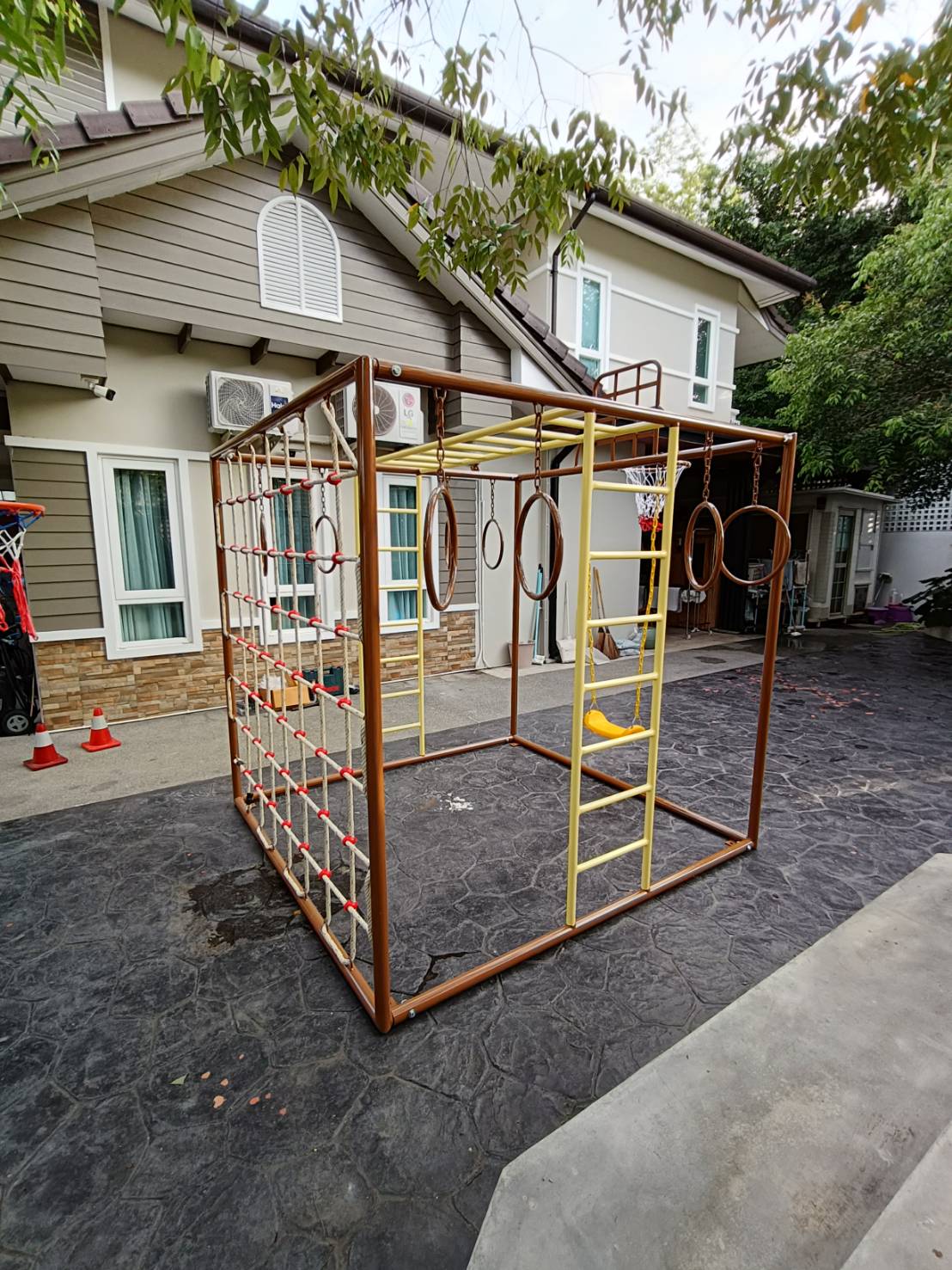 ลูกเต๋าปีนป่าย ชุดรวมปีนป่ายสี่เหลี่ยมA2 ปีนป่ายเชือก พร้อมบาร์โหน บาร์ไต่ ชิงช้า เครื่องเล่นสนามเหล็ก เครื่องเล่นสนามกลางแจ้ง OutdoorPlayground