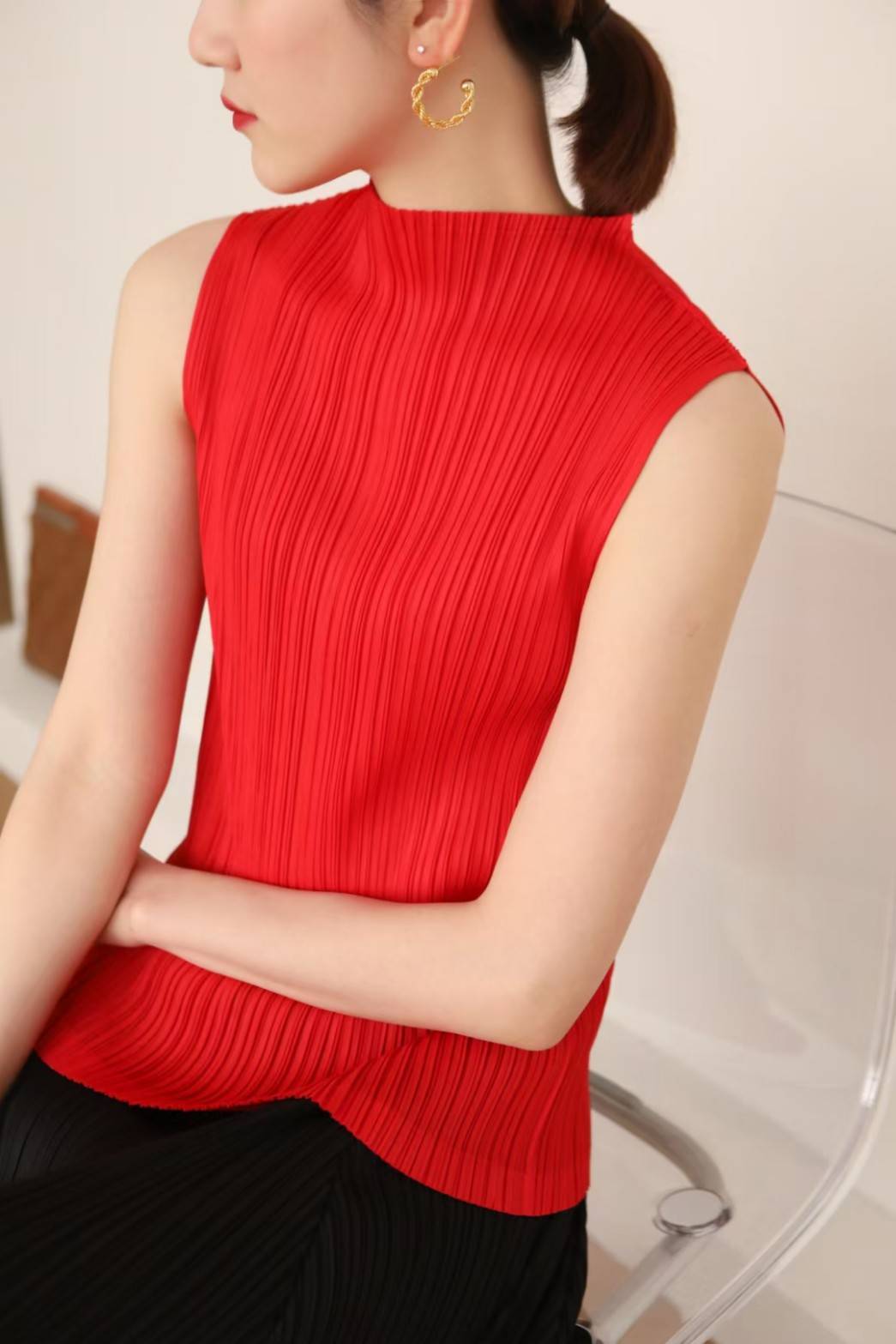 2MUAY BASIC รุ่น GJO7658 BASIC HIGH NECK PLEATED TOP เสื้ออัดพลีทงานคุณภาพ 22สี FREE SIZE