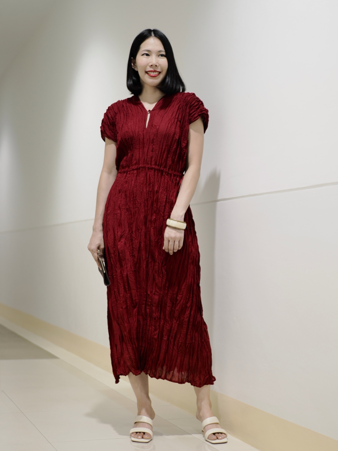 ปรับราคาลง20%!! 2MUAY รุ่น GJO3558 เดรสพลีทคุณภาพ V NECK WAIST TIE PLEATED DRESS 6 สี FREE SIZE