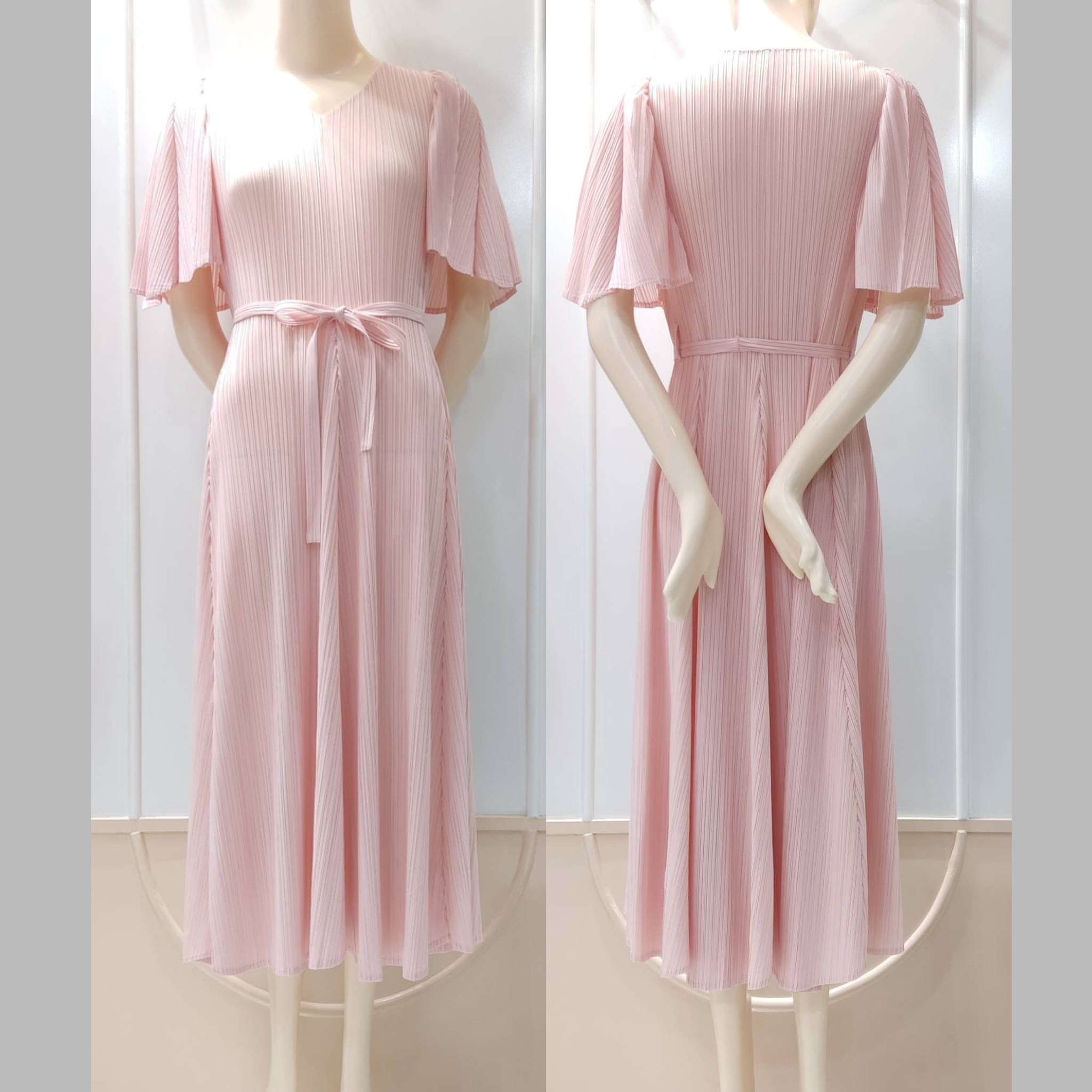 2MUAY รุ่น GJO3653 เดรสผู้หญิง เดรสพลีทคุณภาพ 10สี FREE SIZE V NECK FLARE SLEEVE PLEATED DRESS